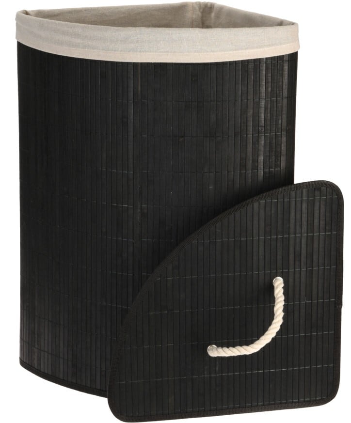 4goodz Zwarte bamboe Wasmand Hoekmodel 60x30x30 cm - Zwart