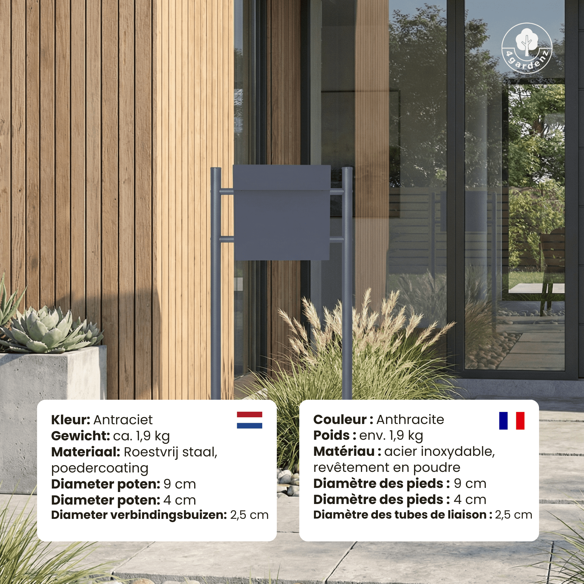 4gardenz® Brievenbus Standaard voor vrijstaande brievenbus - antraciet
