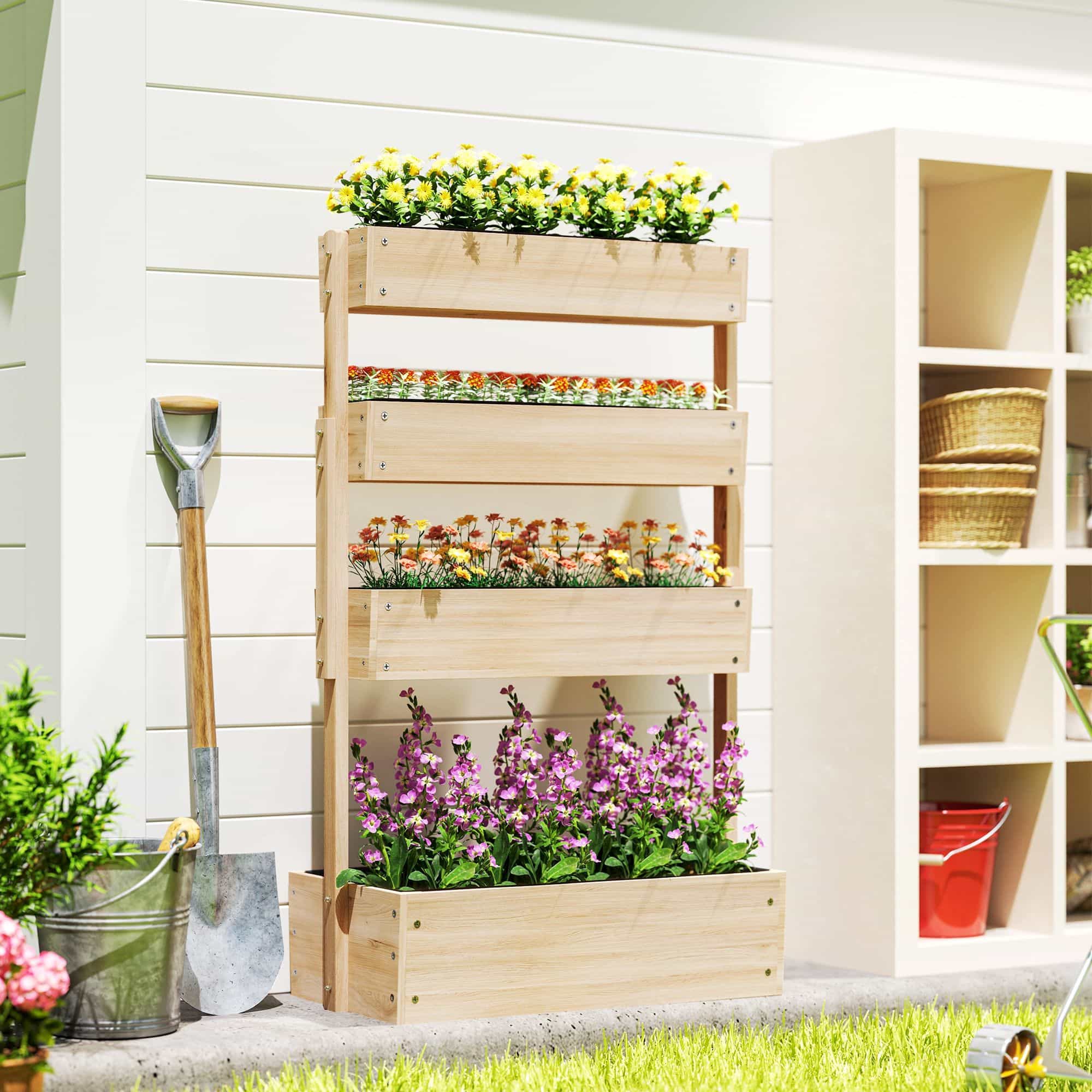 Verhoogde Plantenbak Hout - 4-laags Plantenrek met Drainage - 88,5 x 45 x 140 cm Verhoogde Plantenbak Hout - 4-laags Plantenrek met Drainage - 88,5 x 45 x 140 cm