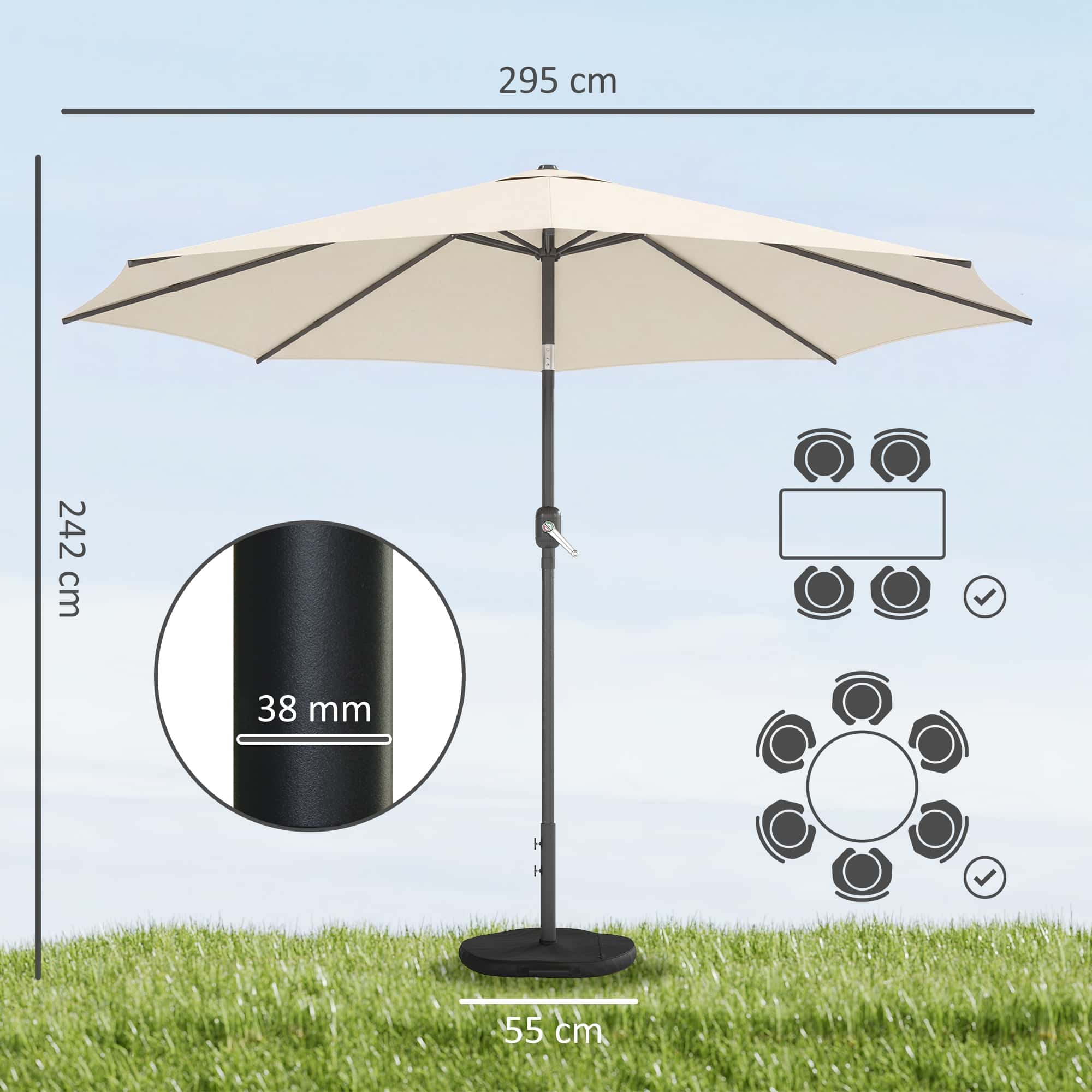 4goodz Parasol 300 cm met Kruisvoet en Zandzak - UV 30+ - Crèmewit