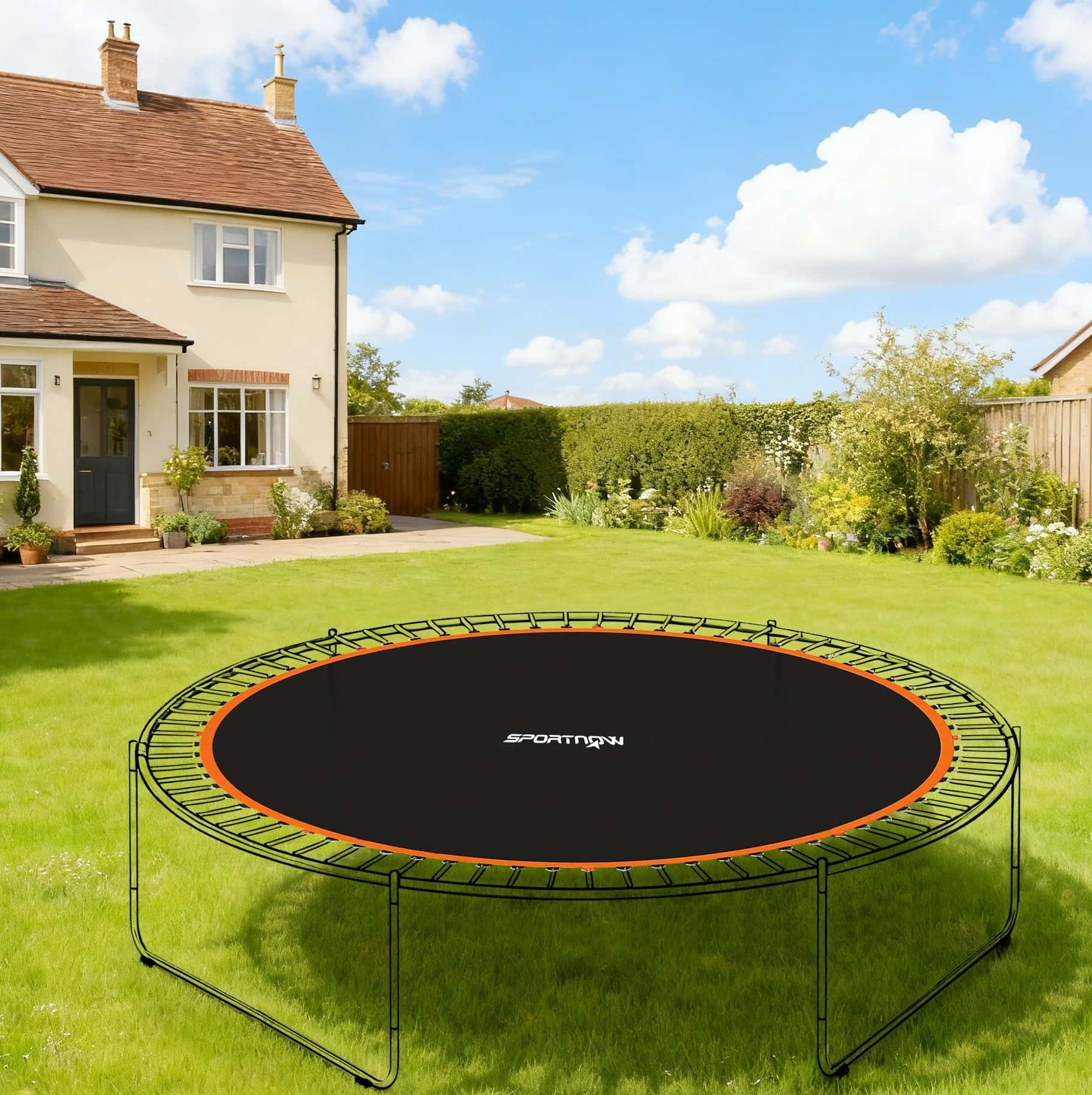 4goodz Trampolinemat Rond voor 366 cm trampolines - Zwart/ Oranje