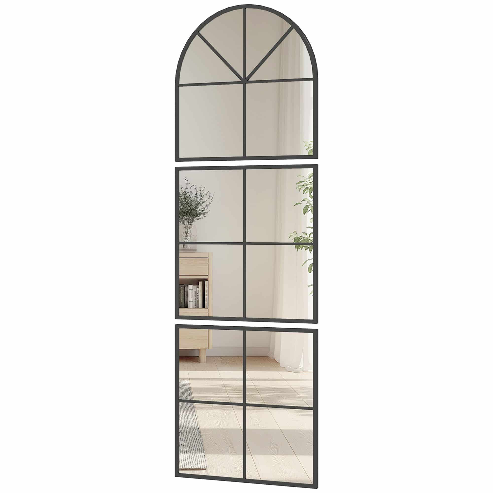 Wandspiegel 3-delig met Metalen Frame - 60 x 180 cm - Zwart