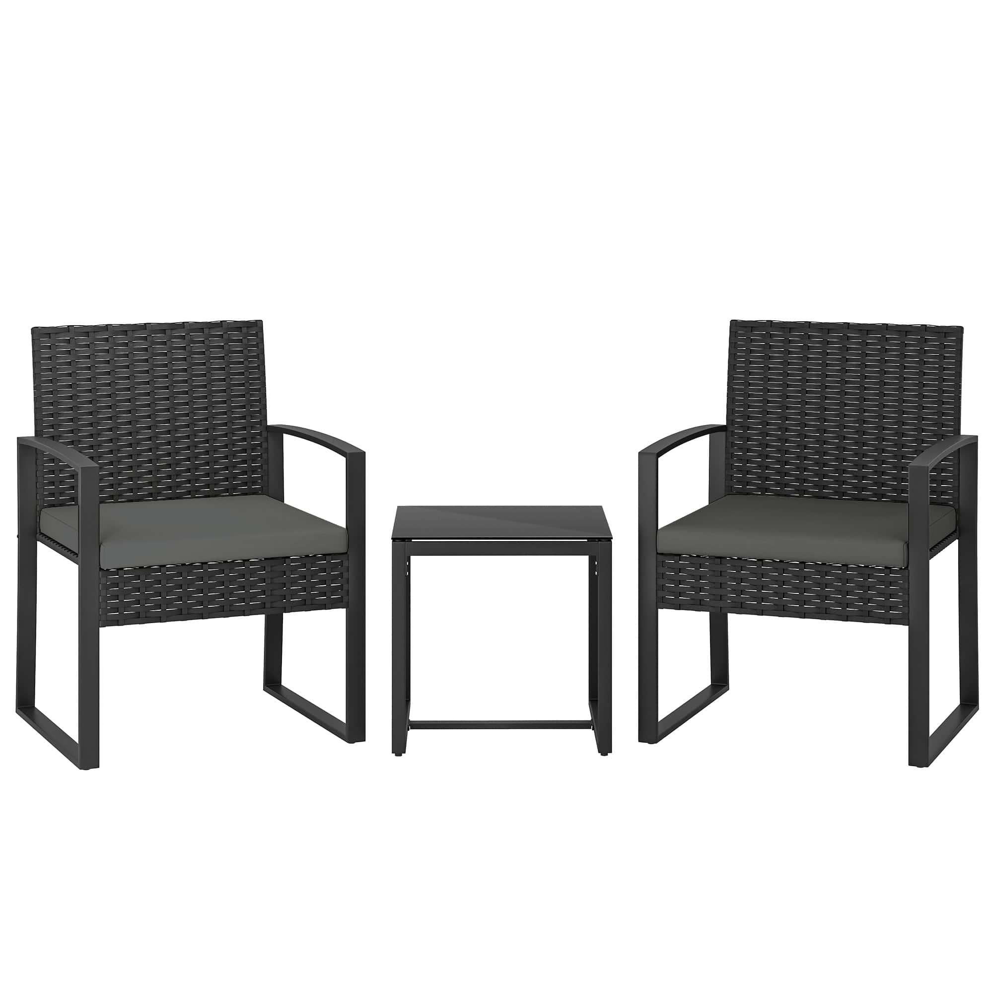 4goodz Rotan Tuinset 3-delig - afneembare zitkussen en tafel - Zwart/Grijs