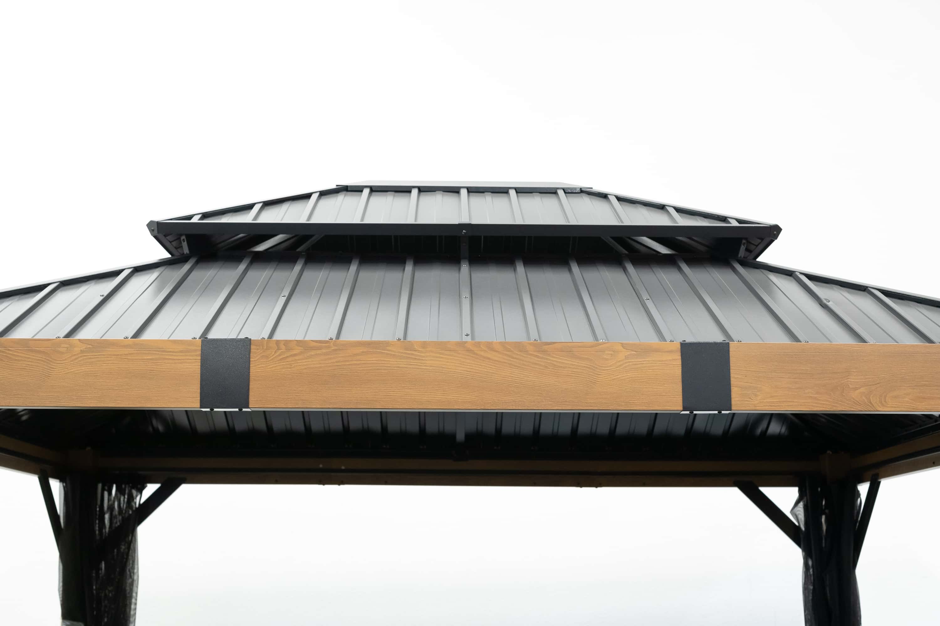 Sojag Fontana Aluminium Paviljoen met hard dak en muggennet - Houtlook/Zwart