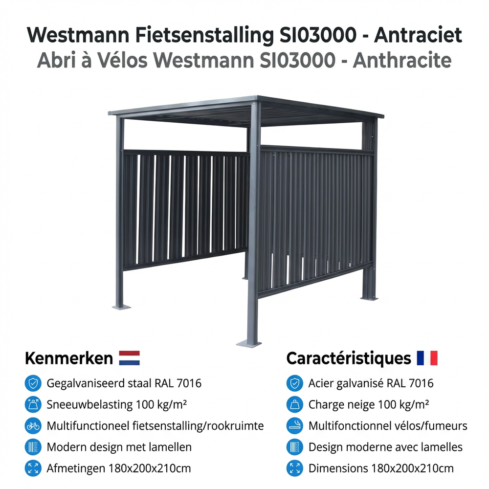 Westmann SI03000 Fietsoverkapping - Opbergruimte - 180x200x210 cm Westmann SI03000 Fietsoverkapping - Opbergruimte - 180x200x210 cm