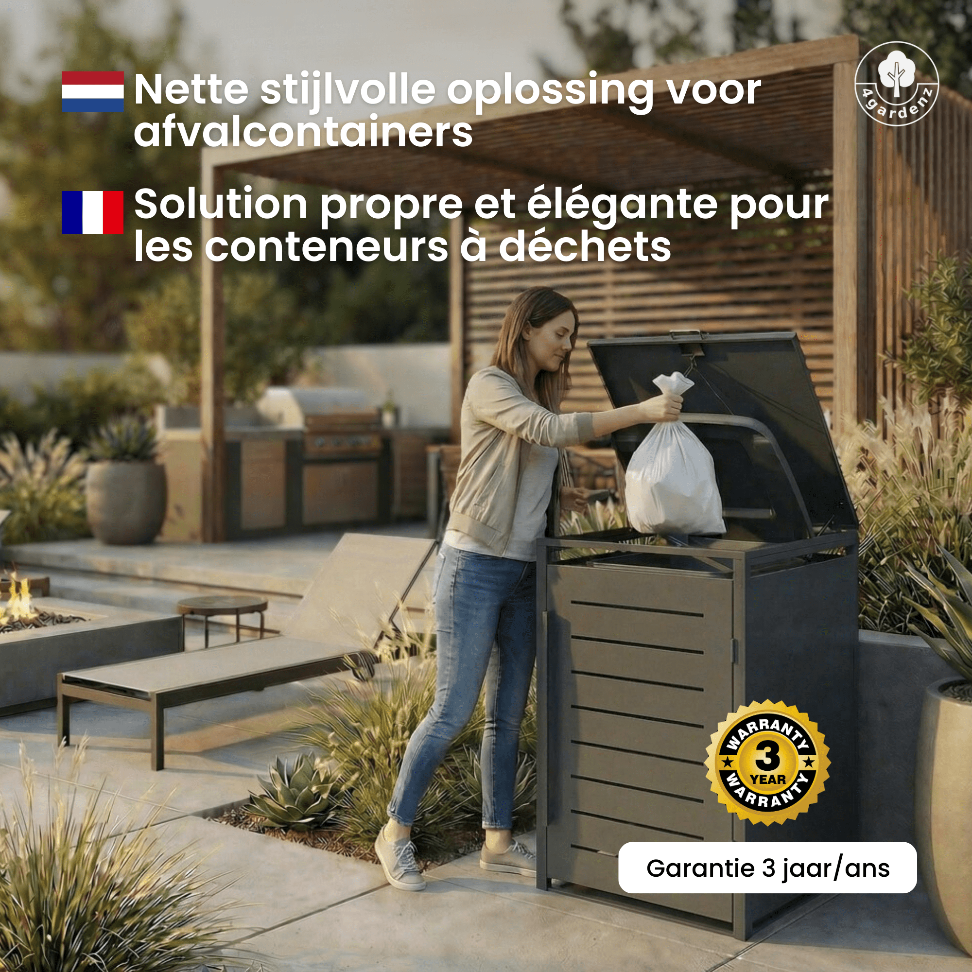 4gardenz® Slimline Kliko Containerombouw 3 Afvalbakken - Antraciet