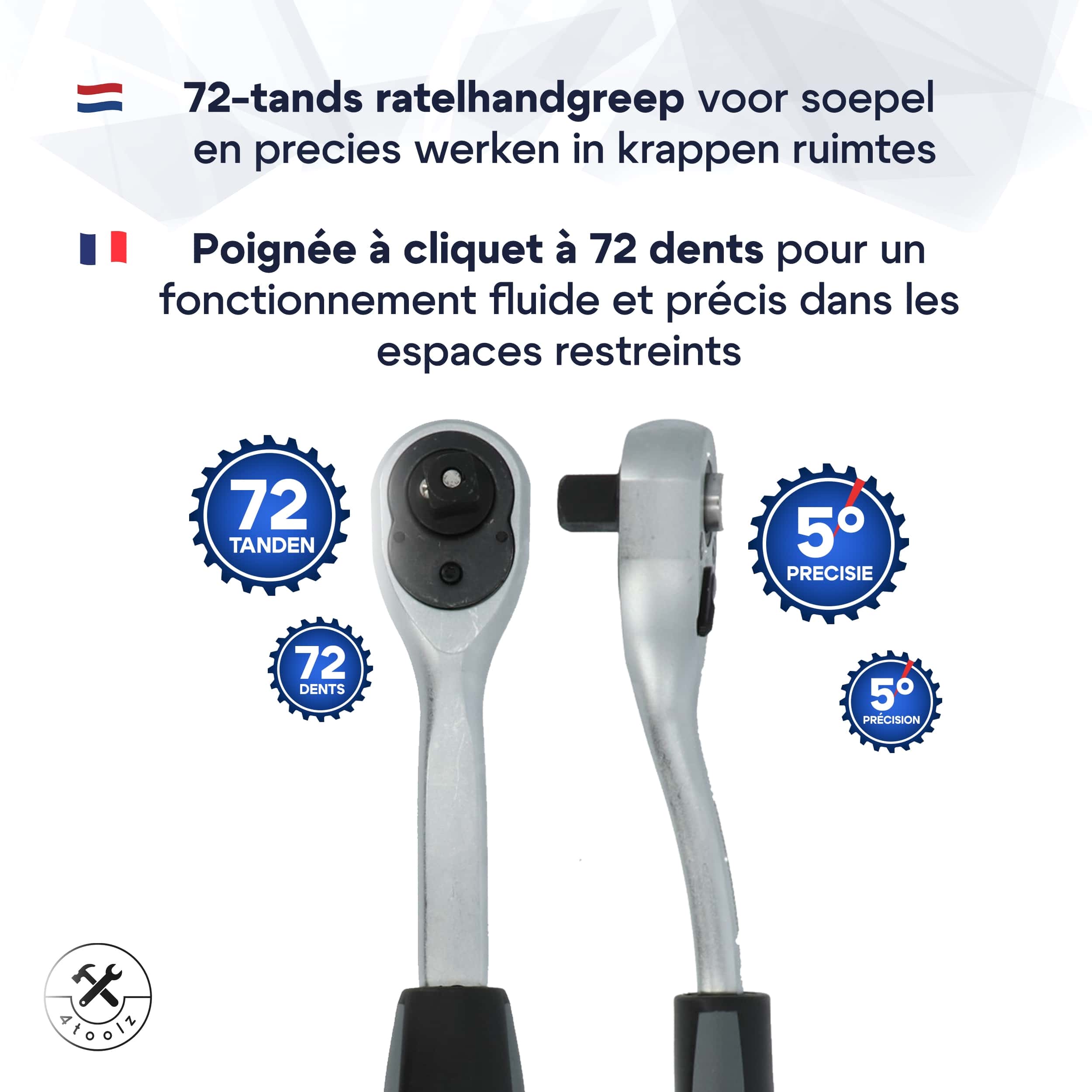 4toolz ® Doppenset 108-delig in Koffer - 72 tands Ratels 1/2" en 1/4'' Doppen en Bit-set