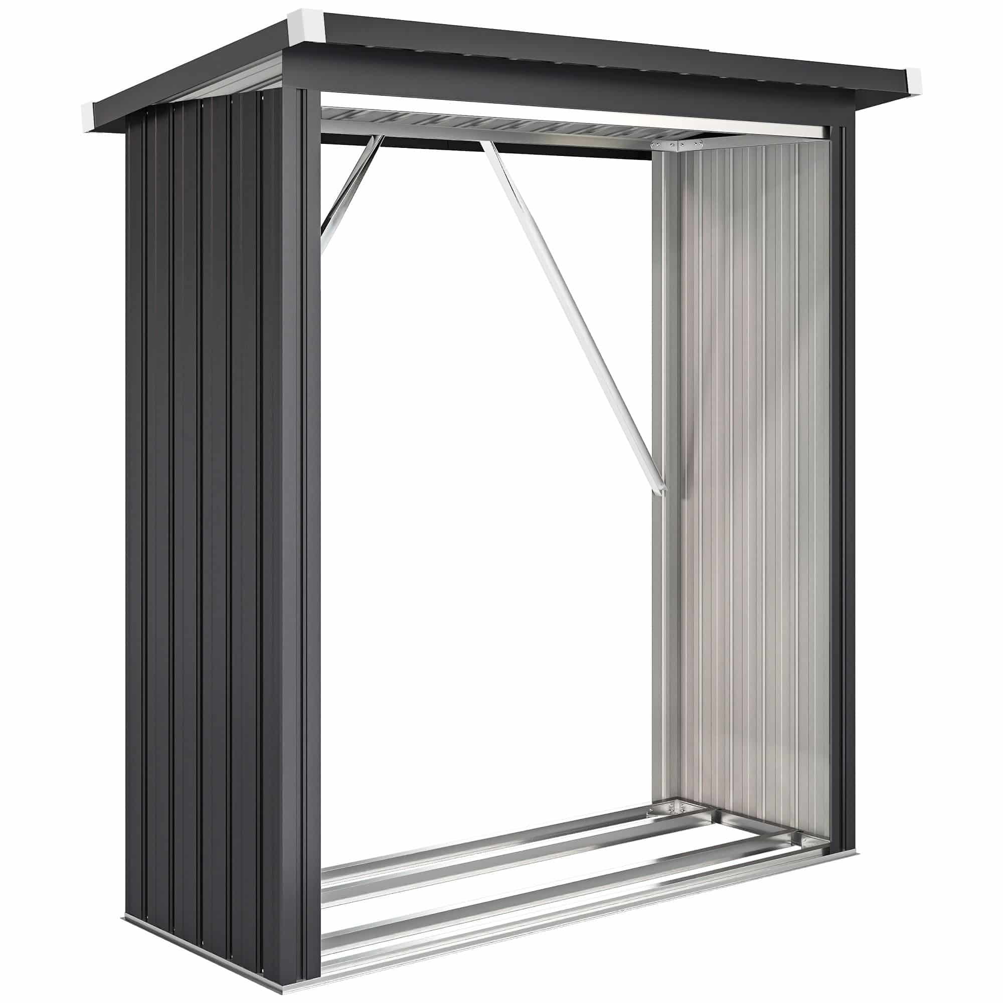 4goodz Houtopslag Gegalvaniseerd Staal met Schuin dak – 66x150x150 cm - Donkergrijs 4goodz Houtopslag Gegalvaniseerd Staal met Schuin dak – 66x150x150 cm - Donkergrijs