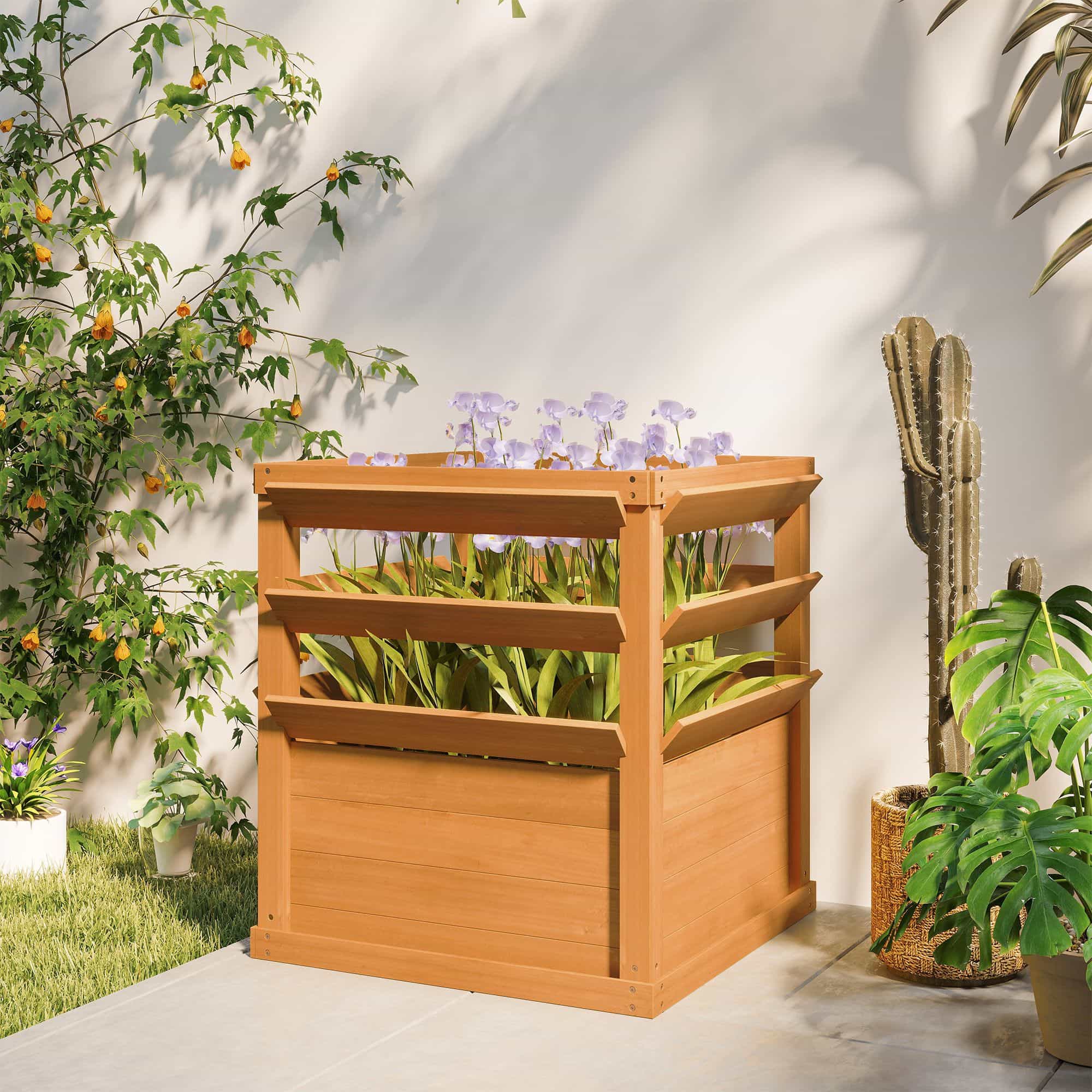 Verhoogde plantenbak hout 65 x 65 x 73 cm - Bruin