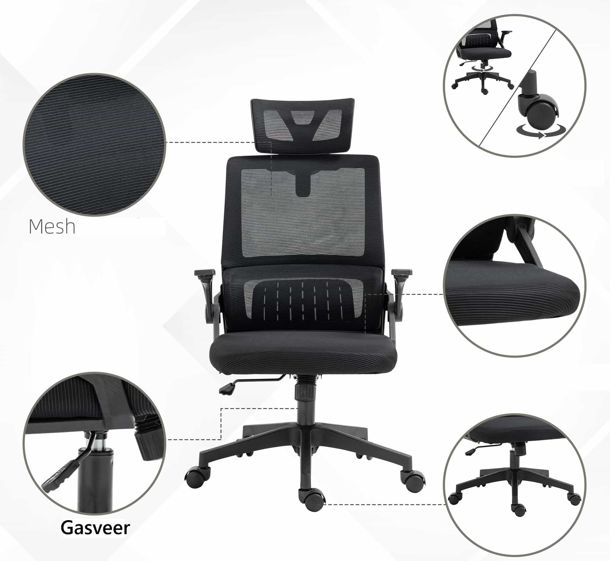 4goodz Bureaustoel in hoogte verstelbaar met 1 hoofdsteun - Zwart