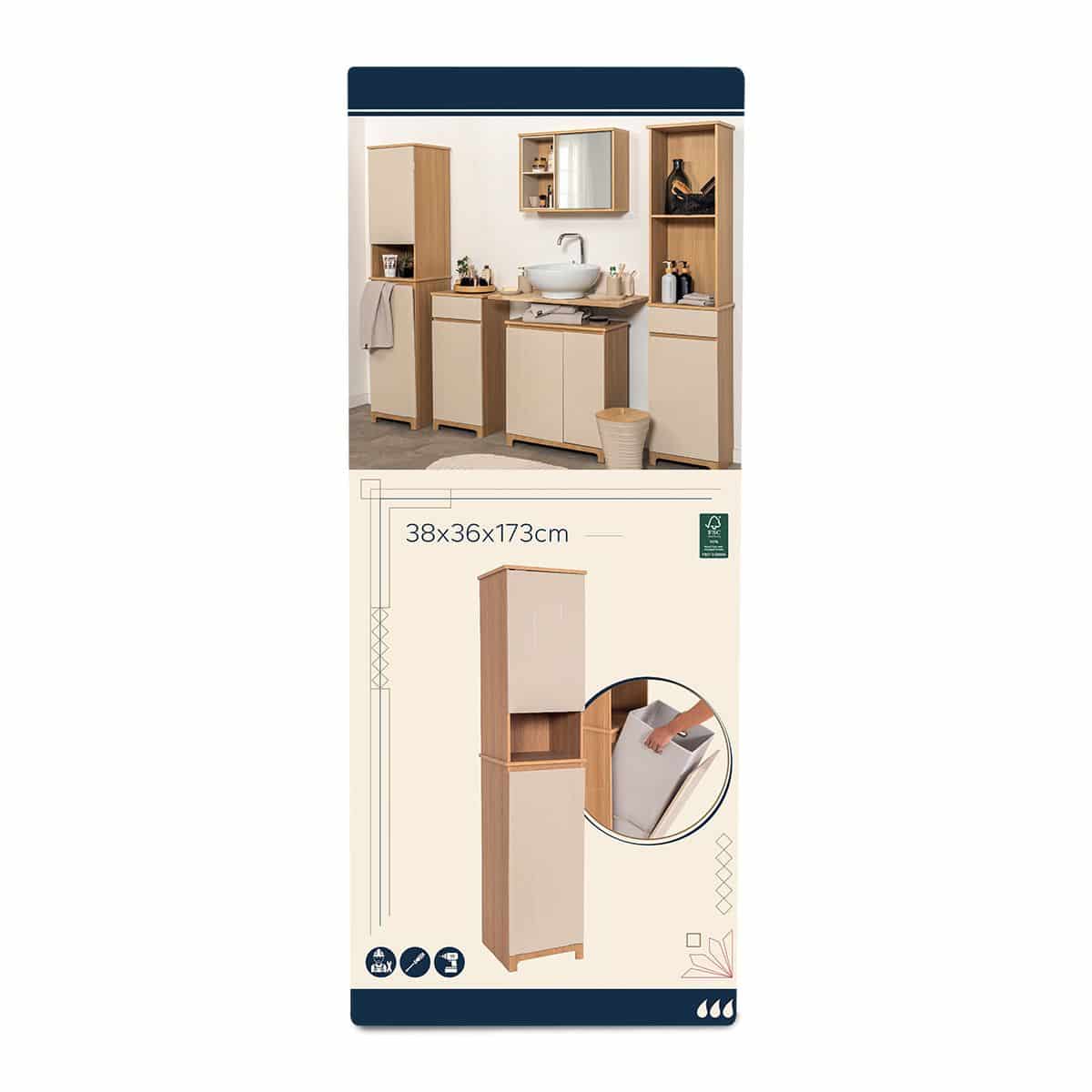4bathroomz Trente Badkamerkast met Wasmand - Kolomkast - Bruin/beige