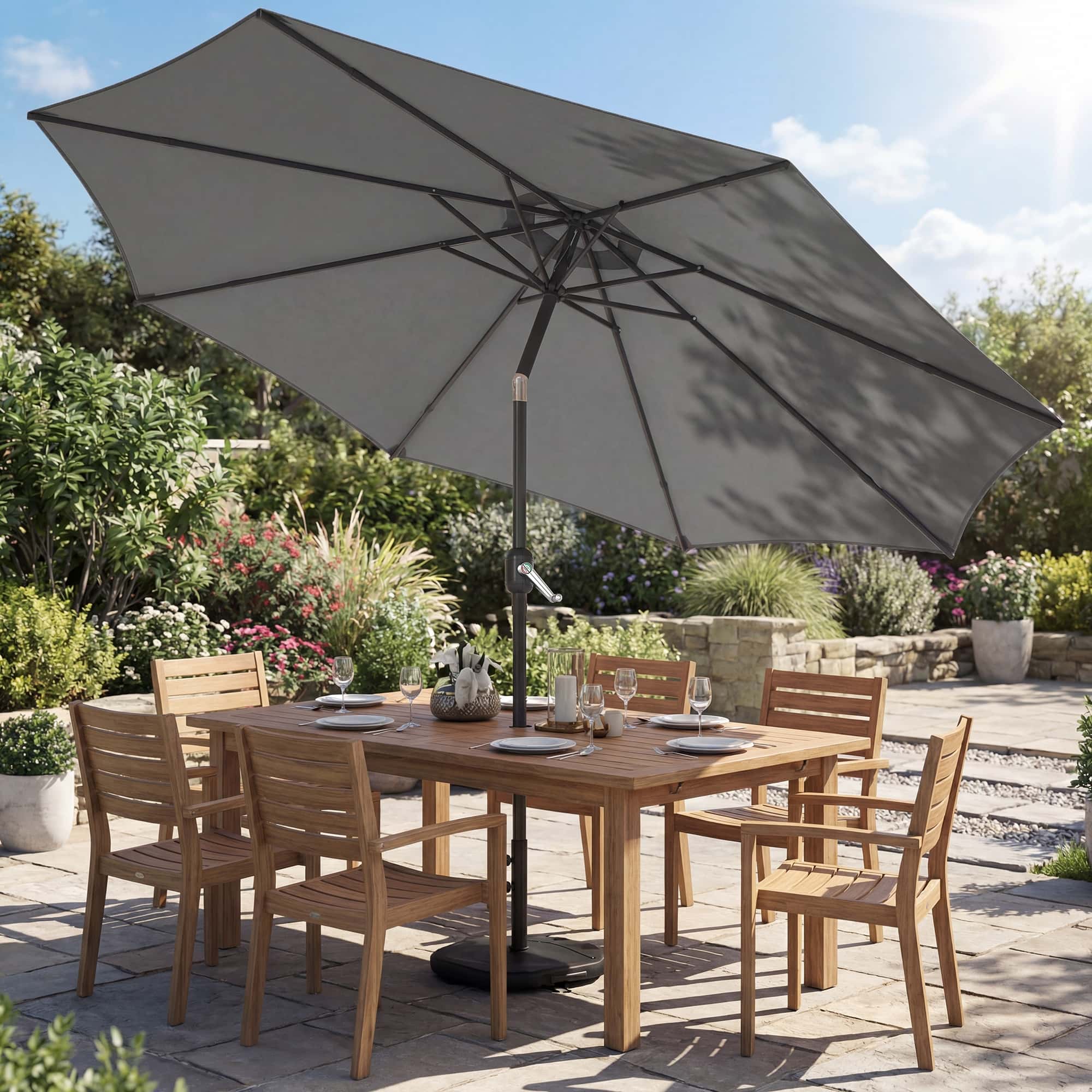 4goodz Parasol 300 cm met Kruisvoet en Zandzak - UV 30+ - Grijs