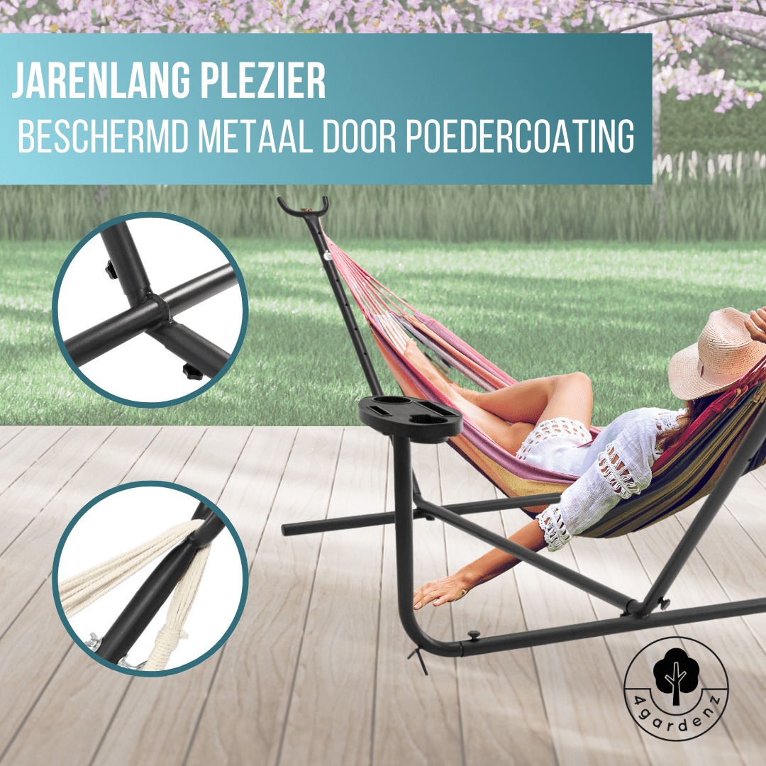 4gardenz® Universele Hangmatstandaard met tafel - Tot 150 kg - Inclusief Opbergtas - Gepoedercoat Staal