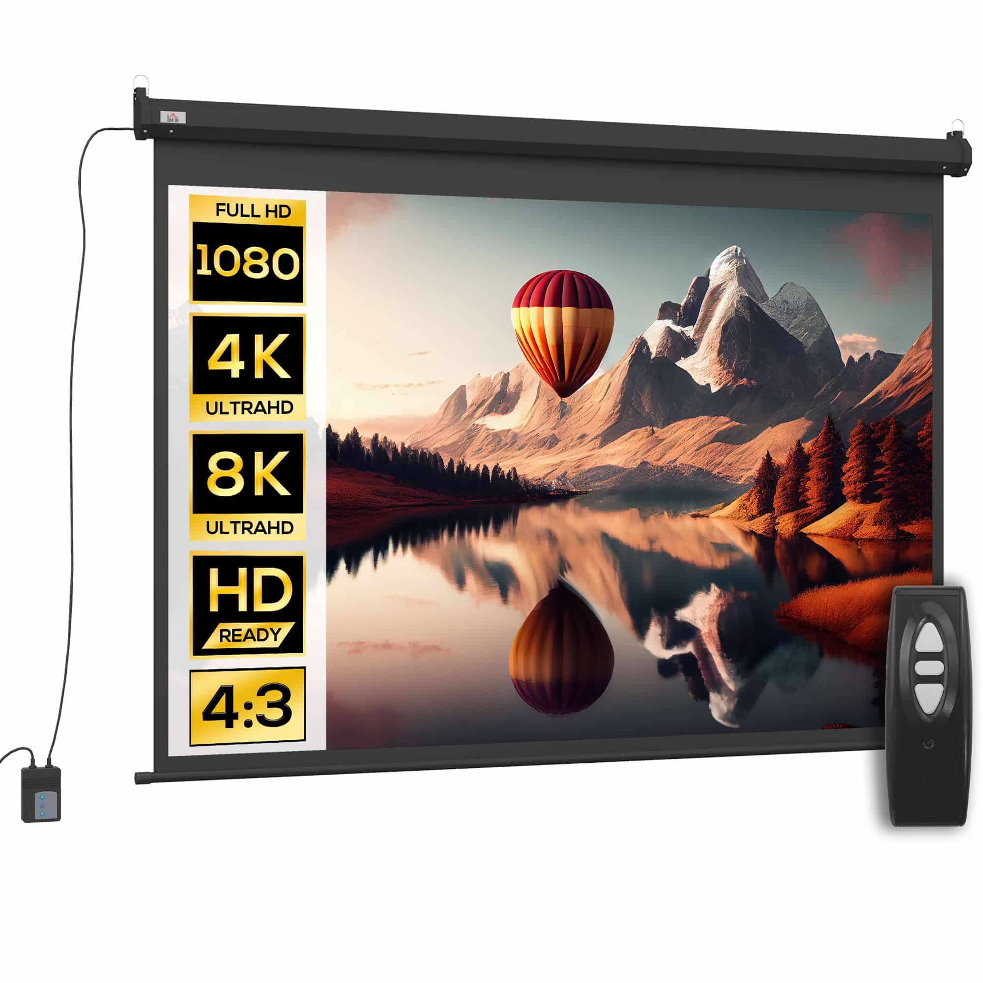 Beamer Projectiescherm wand Electrisch - 171x130 cm / 84 inch - Zwart