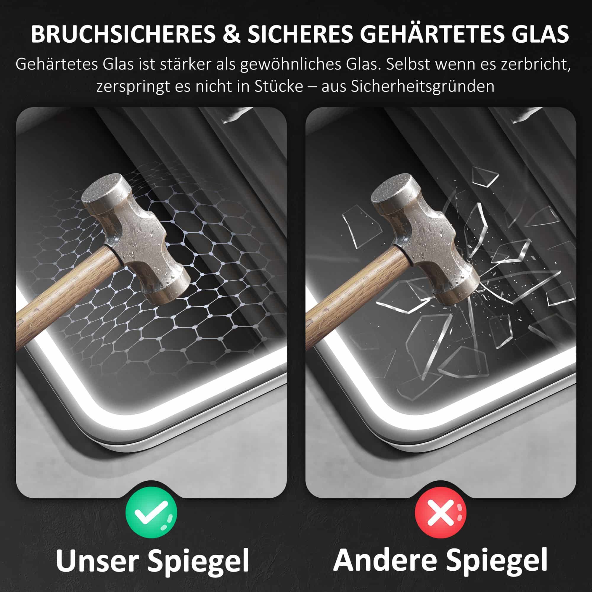 Badkamerspiegel met LED-verlichting met speaker - Anti-condens - 70 x 90 cm - Zilver