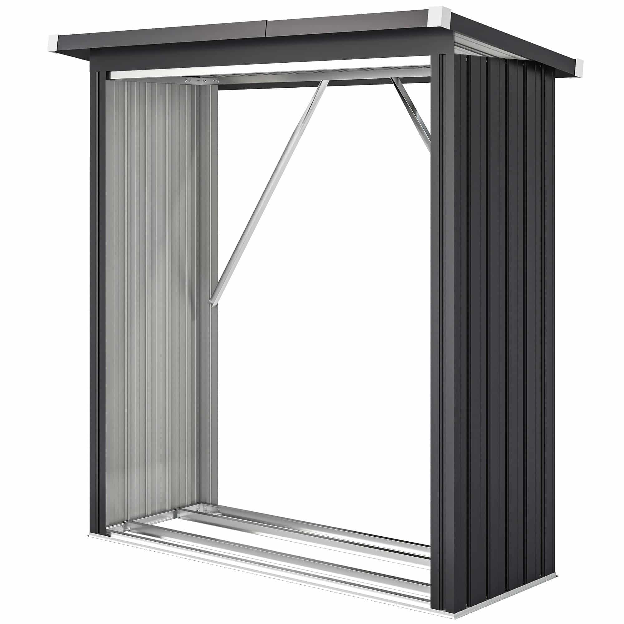 4goodz Houtopslag Gegalvaniseerd Staal met Schuin dak – 66x150x150 cm - Donkergrijs 4goodz Houtopslag Gegalvaniseerd Staal met Schuin dak – 66x150x150 cm - Donkergrijs