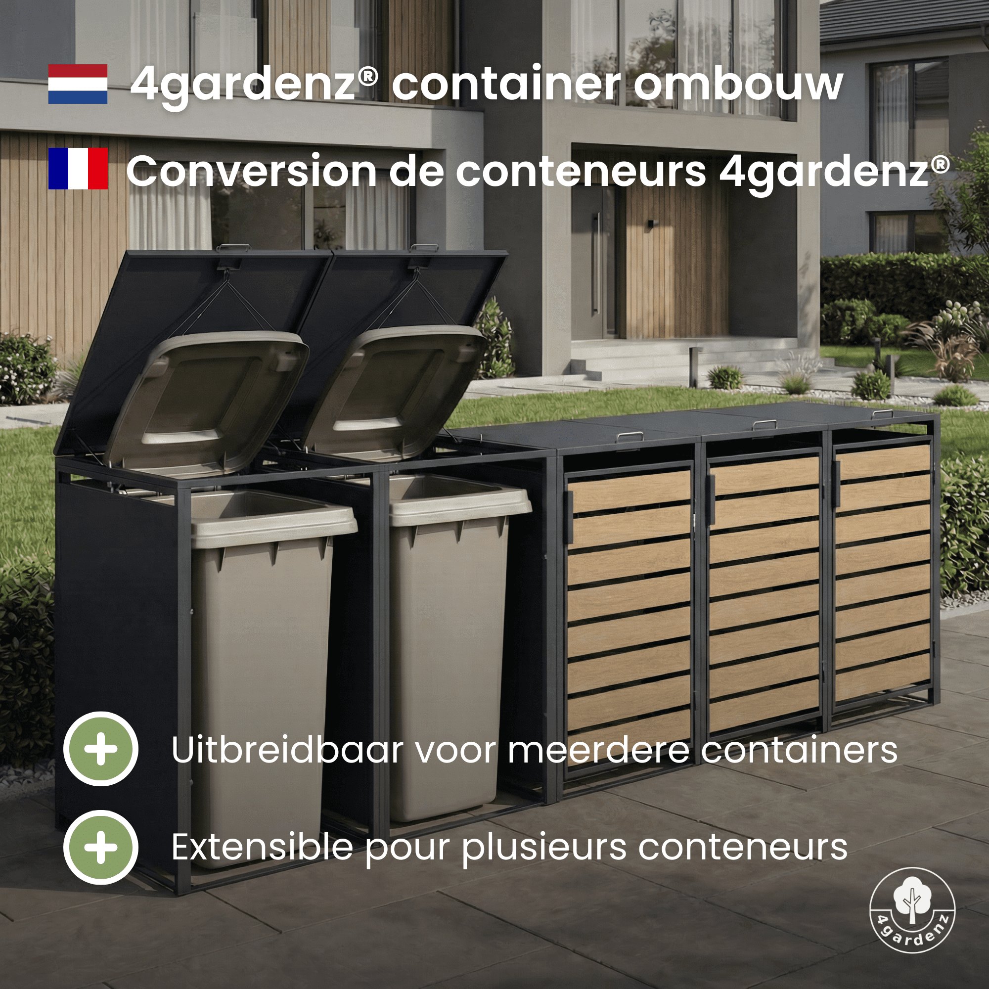 4gardenz® Premium Kliko Ombouw 4 kliko's - Containerombouw Weerbestendig - Houtlook