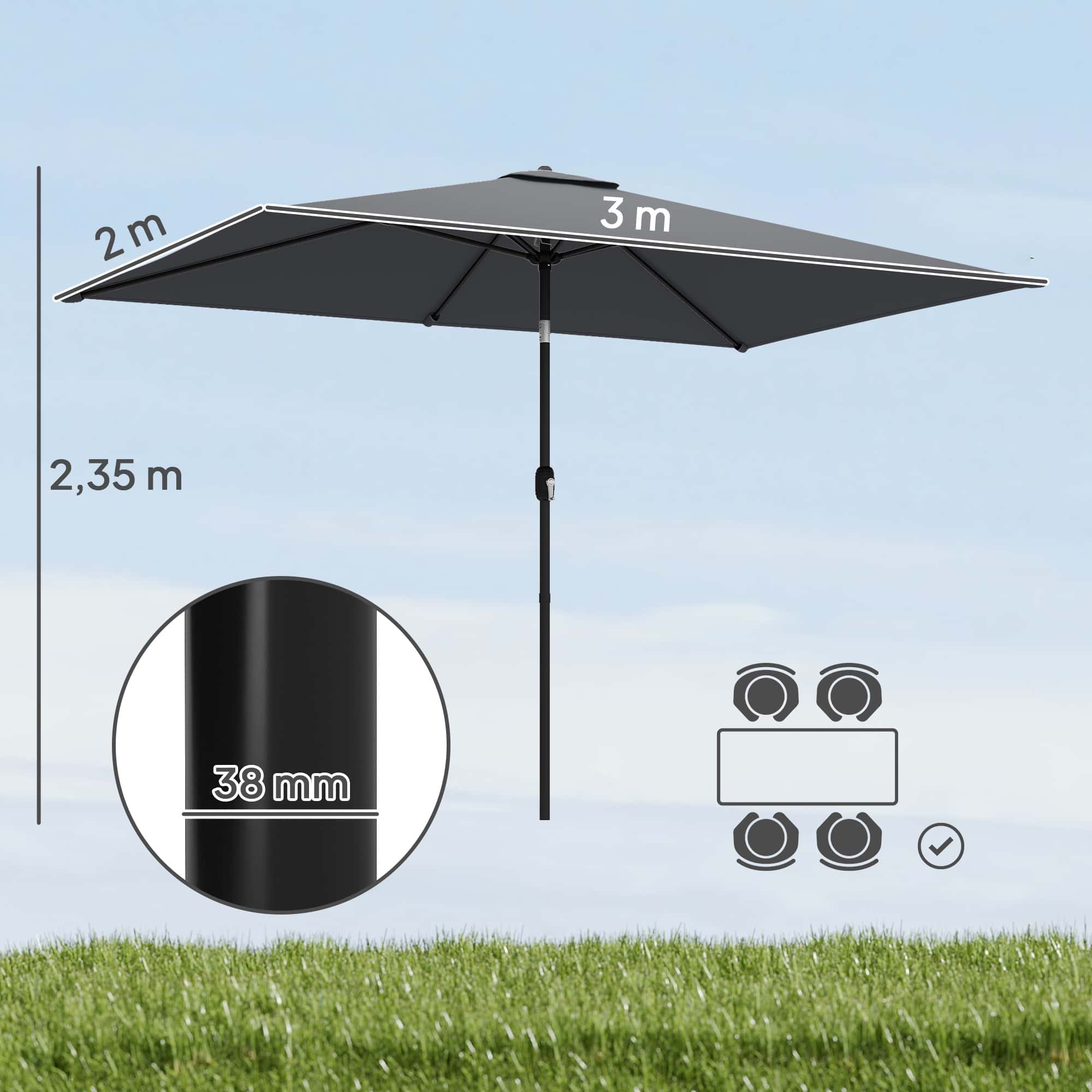 4goodz Parasol 300 x 200 cm - kantelbare balkonparasol met draaihendel - Grijs 4goodz Parasol 300 x 200 cm - kantelbare balkonparasol met draaihendel - Grijs