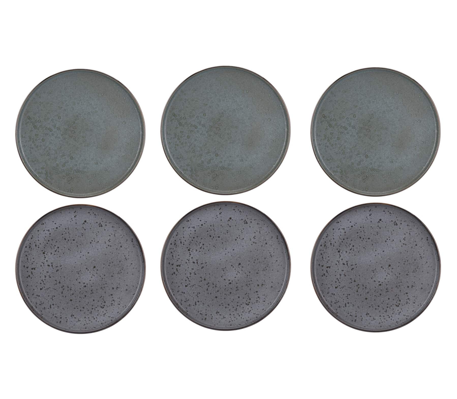 4goodz 6 stuks Aardewerk Dinerborden in 2 kleuren grijs/blauw 27 cm