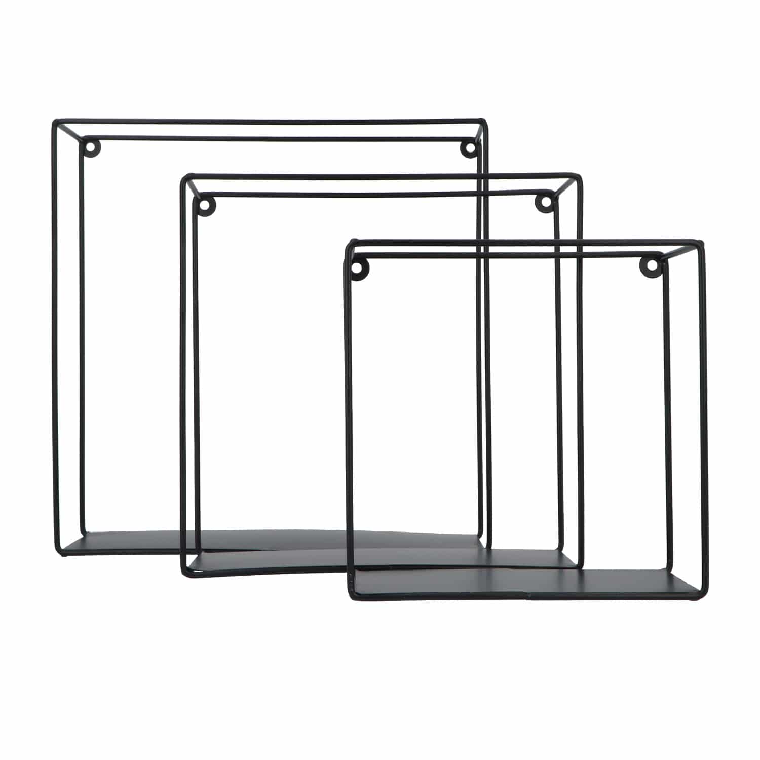 4goodz Set van 3 stuks Vierkant Metalen Wandrekken 30x30x10 cm - Zwart