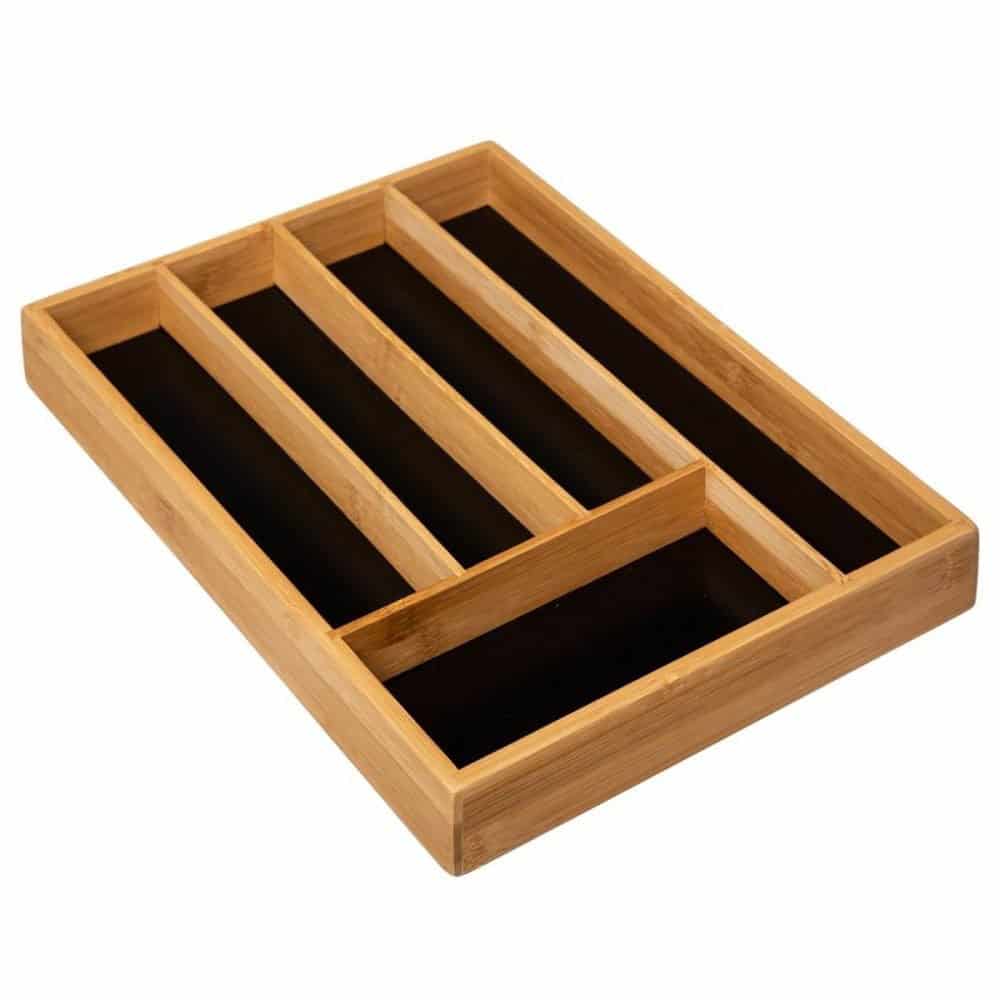 4goodz Bestekbak Bamboe met Zwarte bodem 34 cm diep - 34x25x4,5 cm