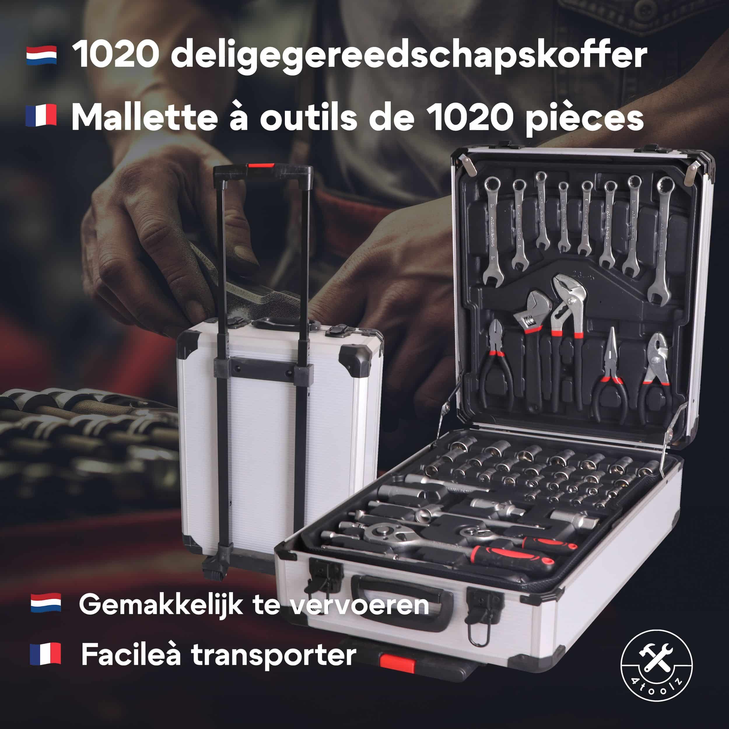 4toolz® Gereedschapskoffer XXL - 1020-delig - Aluminium trolley met wielen