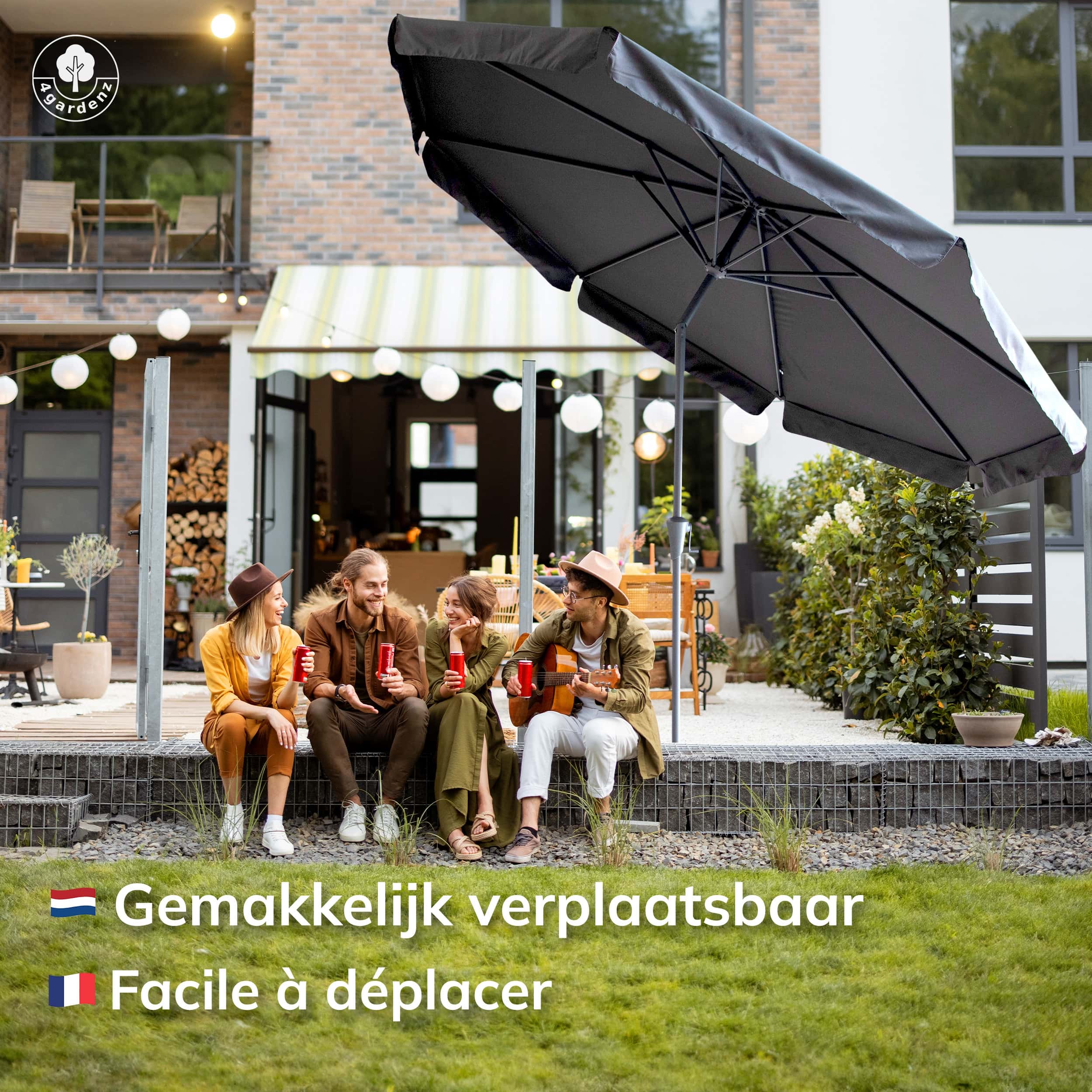 4gardenz® Parasol Rond 300 cm met Volant - Kantelbaar - UPF50+ - Antraciet