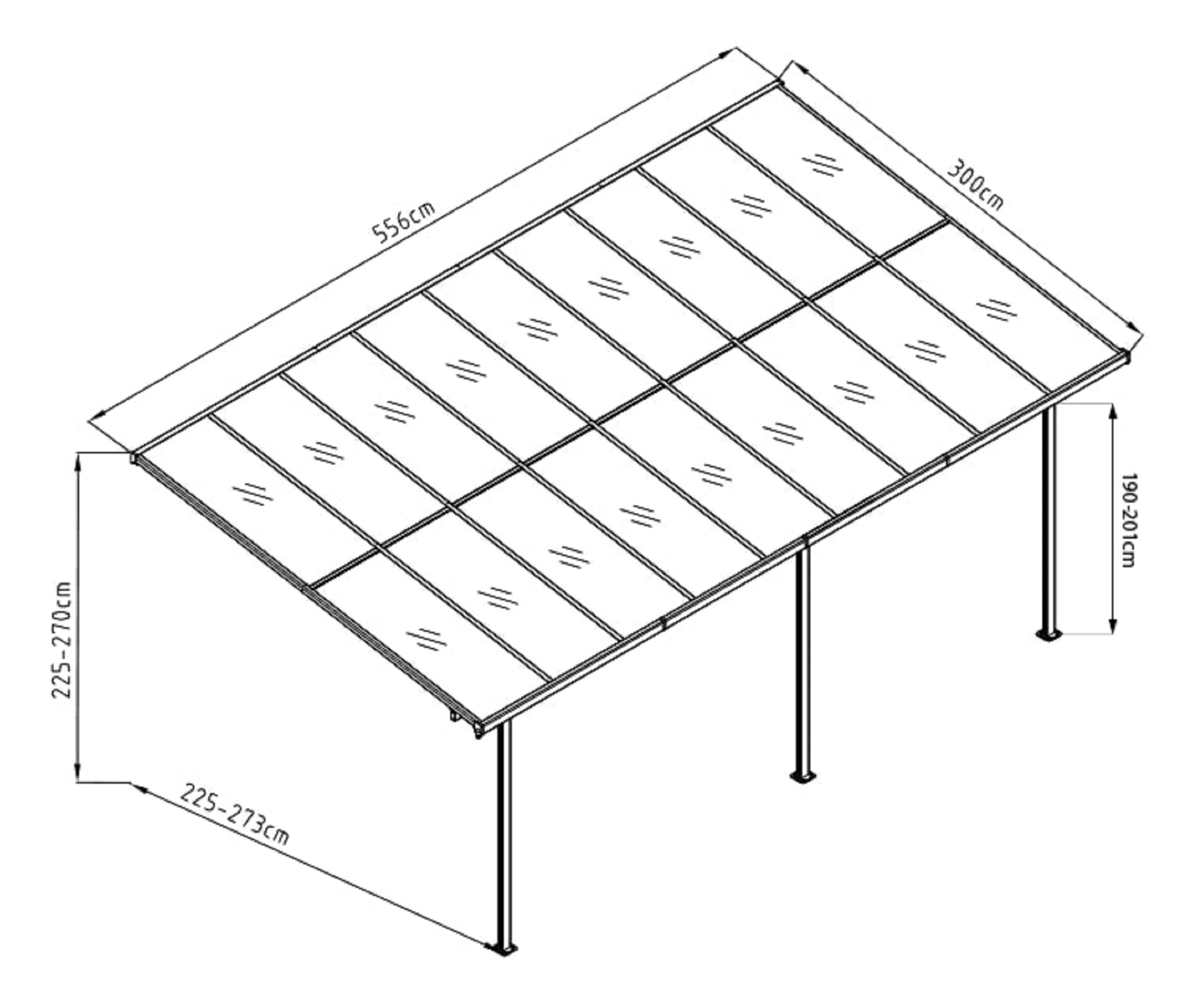 Westmann Aluminium Terrasoverkapping Bruce SI06108 - 300x556x270 cm - Zwart