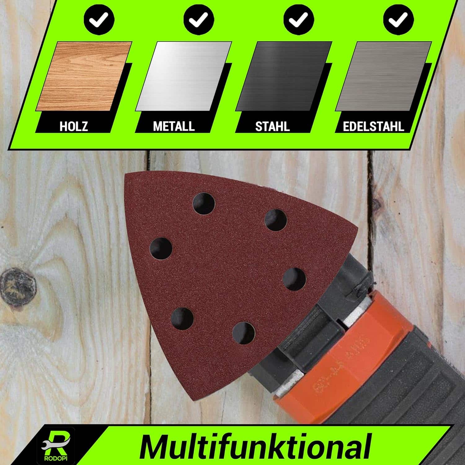 Rodopi® 100x Mix Delta Schuurpapier Driehoek 93 mm - Industrieel