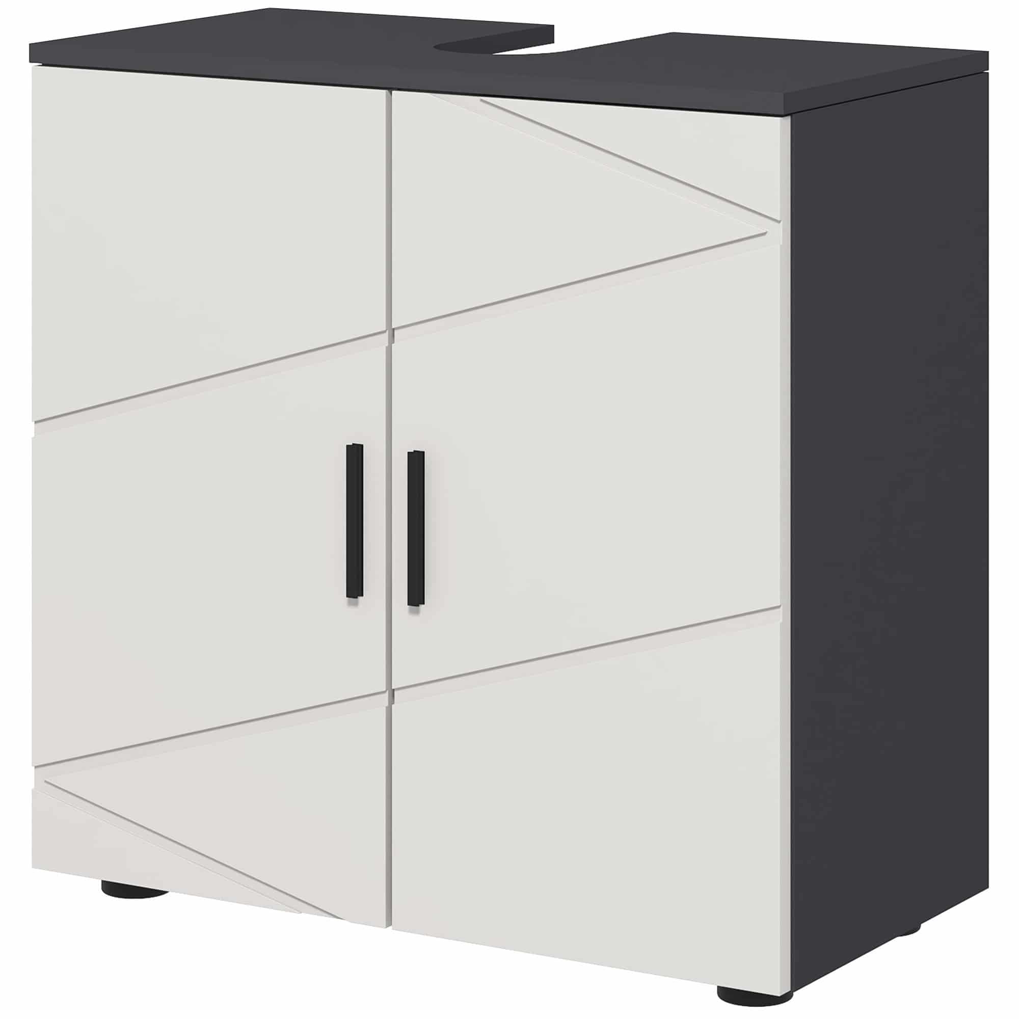 Wastafelonderkast Lines met Uitsparing - 60 cm hoog - Wit met grijs