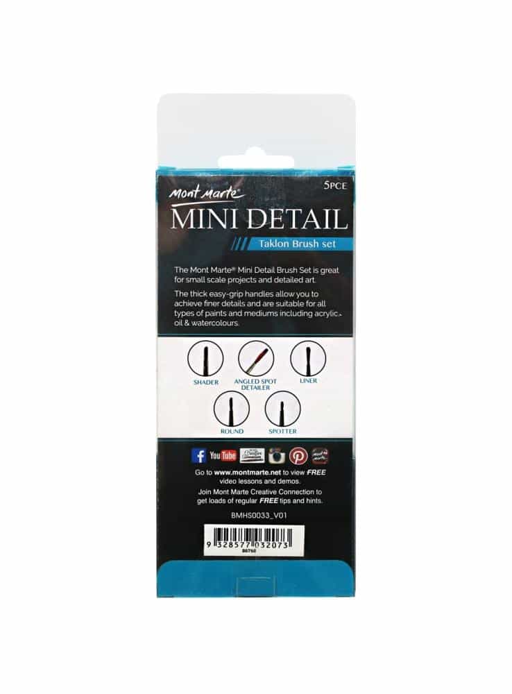 Mont Marte® 5-delige mini Detail Penselen set - Taklon penselen