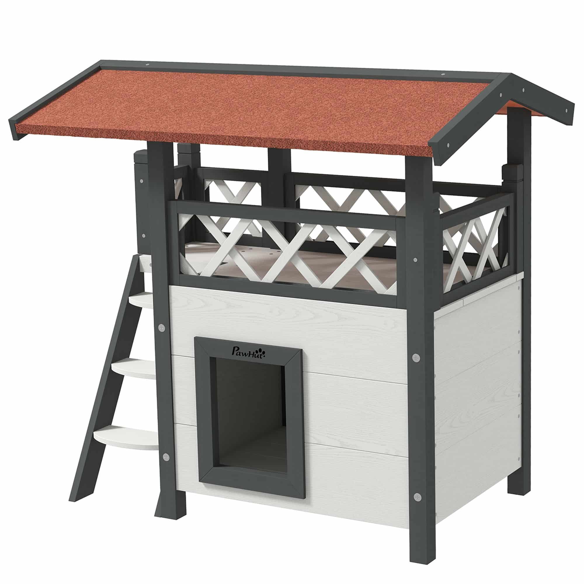 4goodz kattenhuis 2 laags 77x50x73cm - Wit/Rood