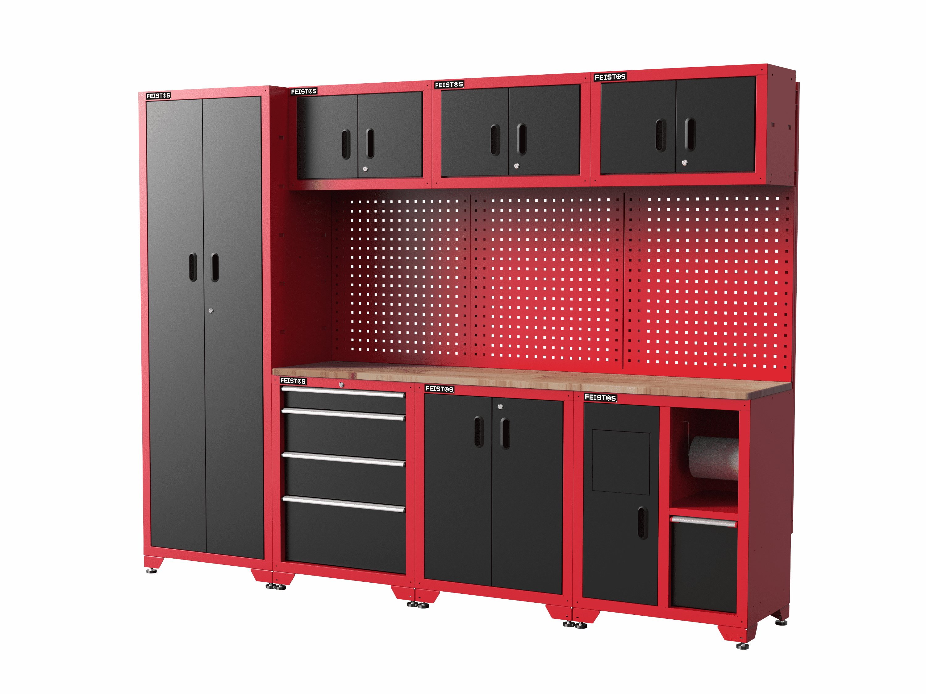 Feistos Gereedschapswand Hoge kast Juno 3- 46x264x198 cm - Zwart/Rood