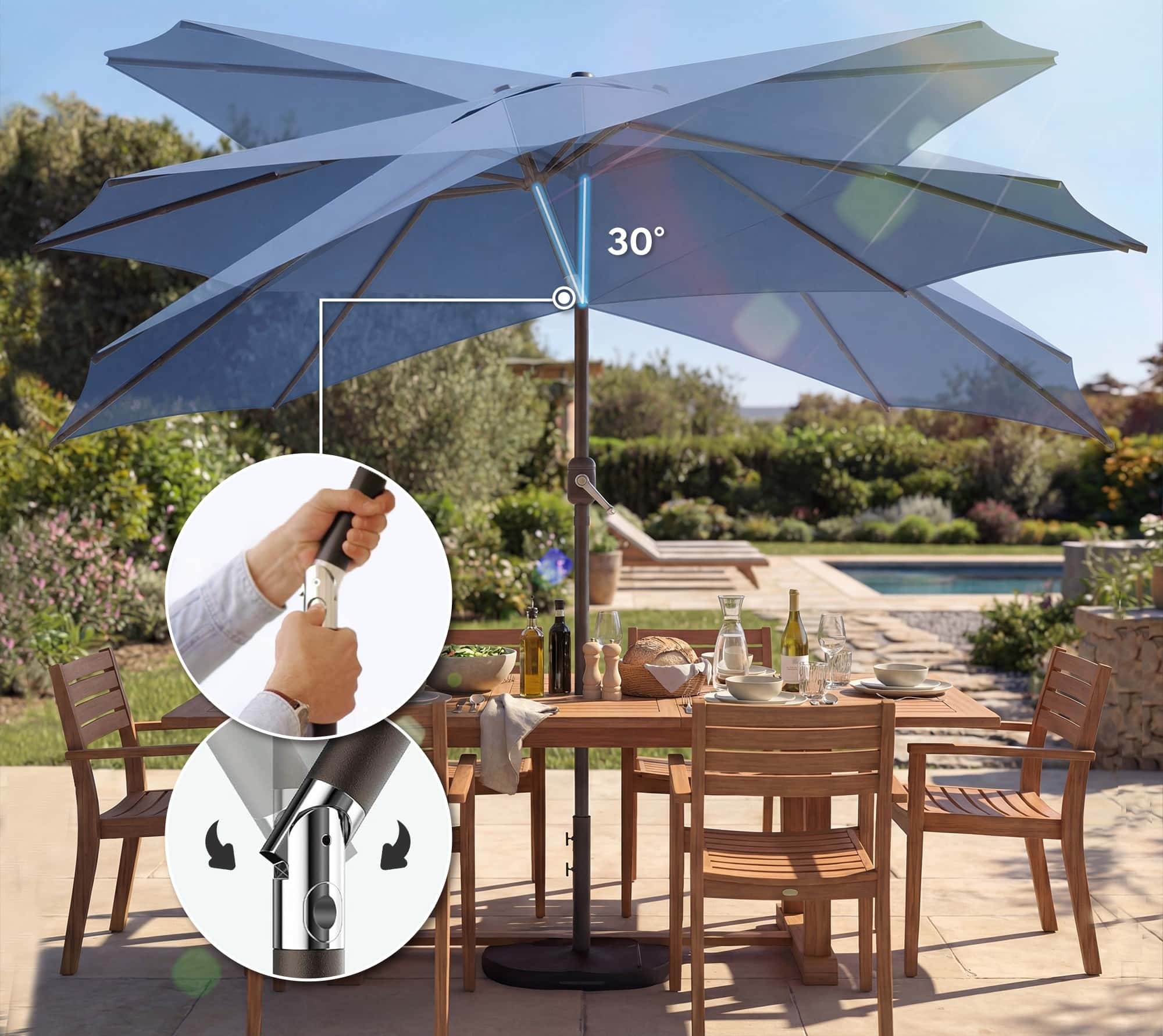 4goodz Parasol 300 cm met Kruisvoet en Zandzak - UV 30+ - Blauw