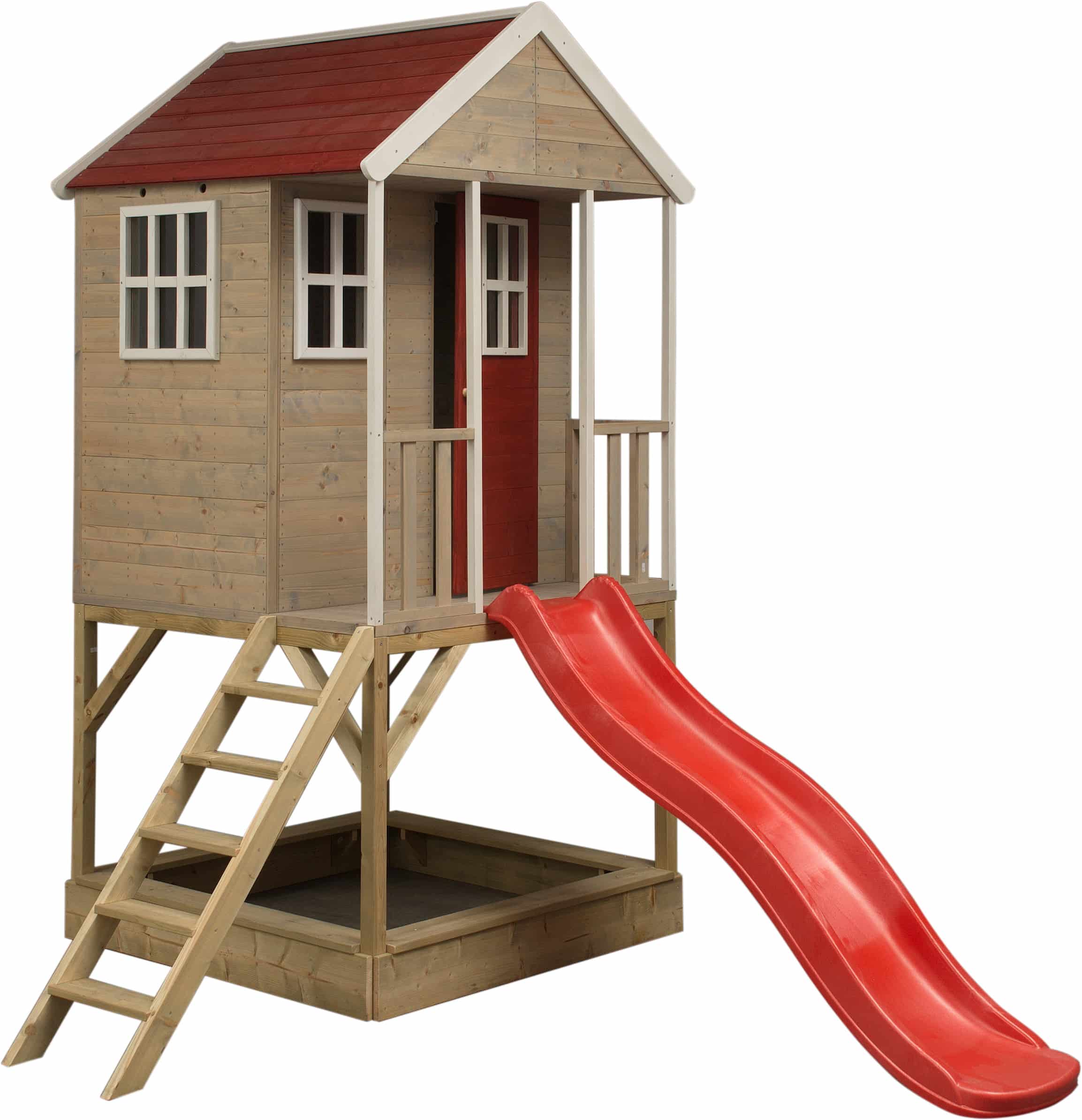 Wendi Toys WTM8 Houten Speelhuis met Glijbaan en Zandbak - 280x197x242 cm