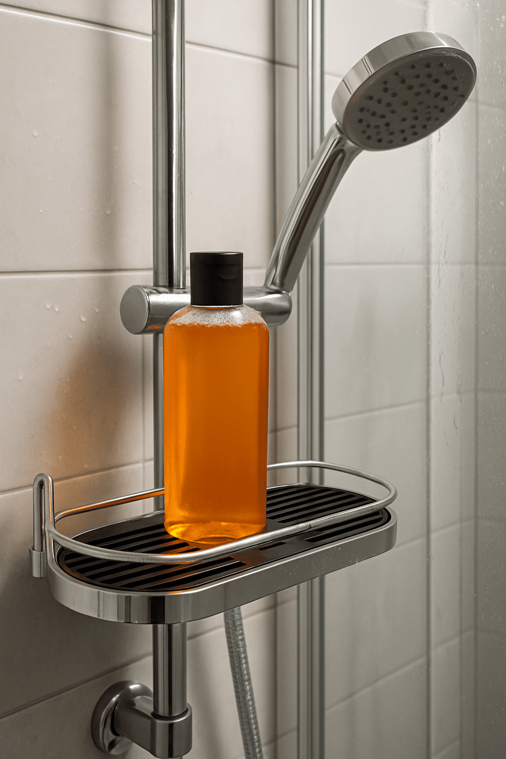 4bathroomz® Doucheplank voor Douchestang - Zwart met Chroom