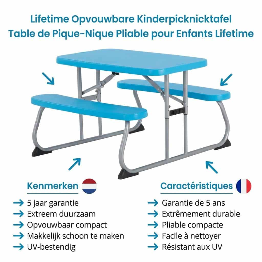 Lifetime® Kindertafel Opvouwbaar - Picknickset voor binnen en buiten - Blauw