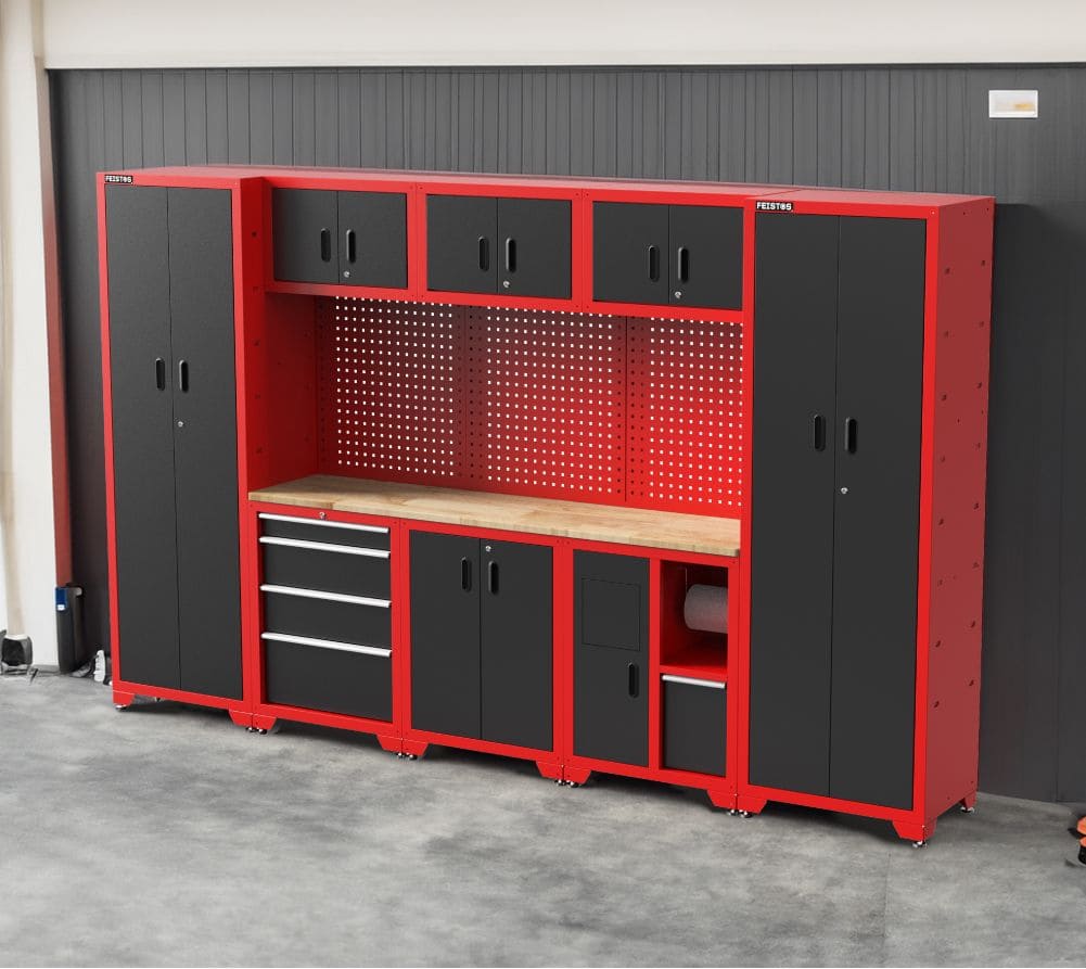Feistos Juno 15 Gereedschapswand Hoog - 330 x 46 x 198 cm - Zwart/Rood