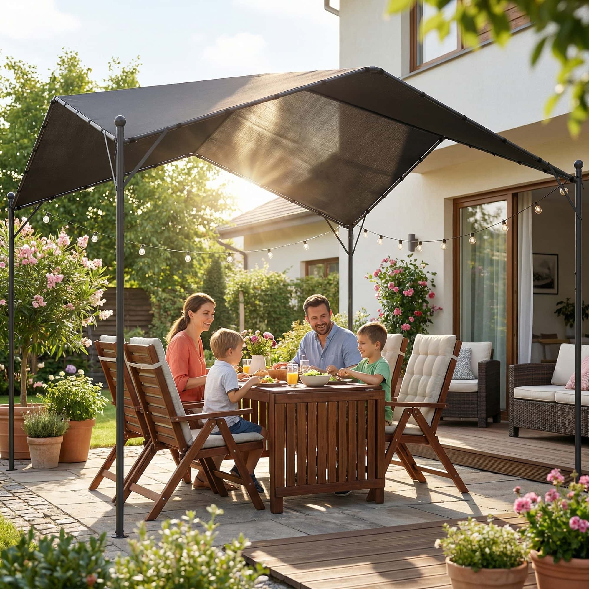 4goodz Pergola 3x3m Waterafstotend Winterbestendig Zonnescherm met Zadeldak - Zwart