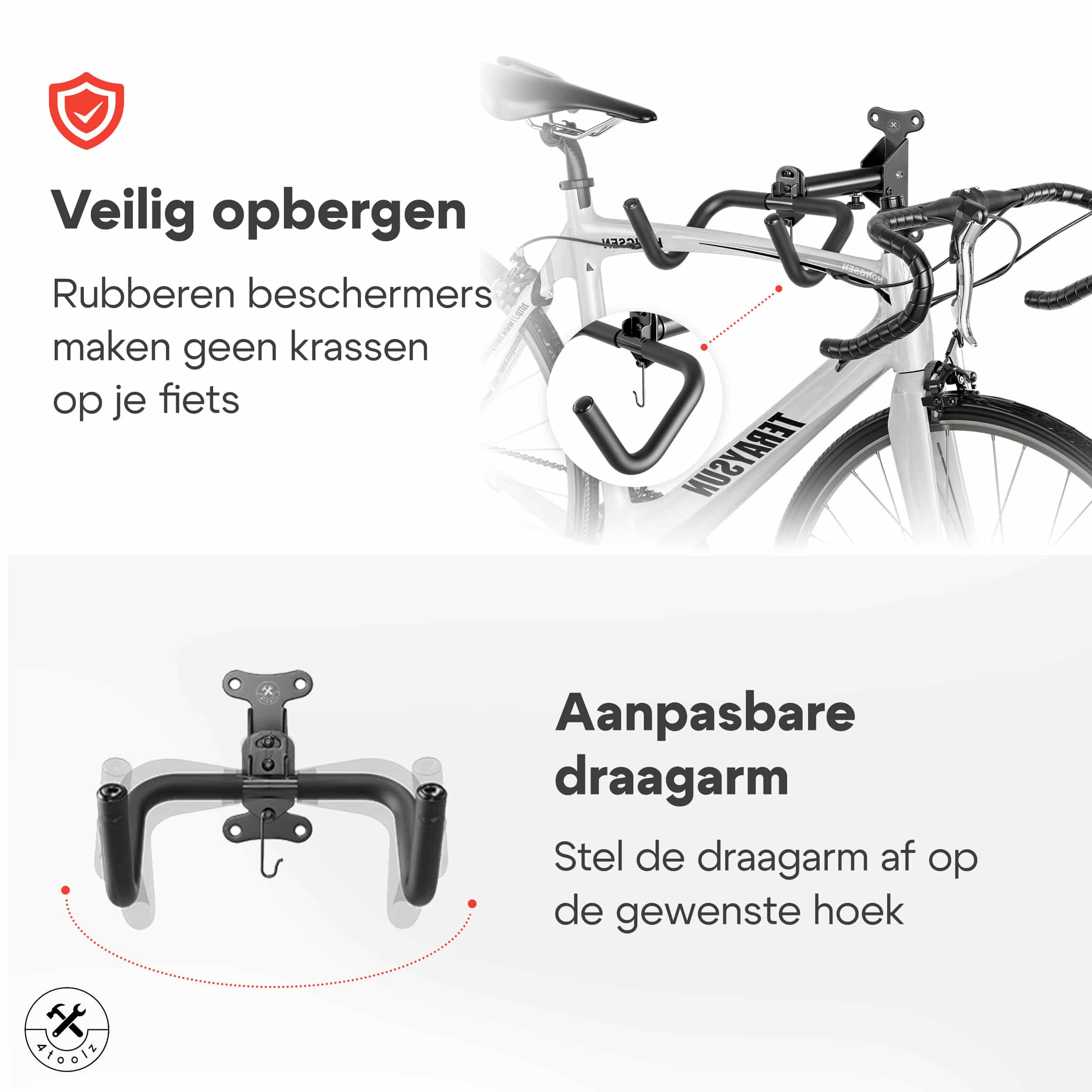 4toolz® Fiets Ophangbeugel Opklapbaar - Wandbeugel voor fiets