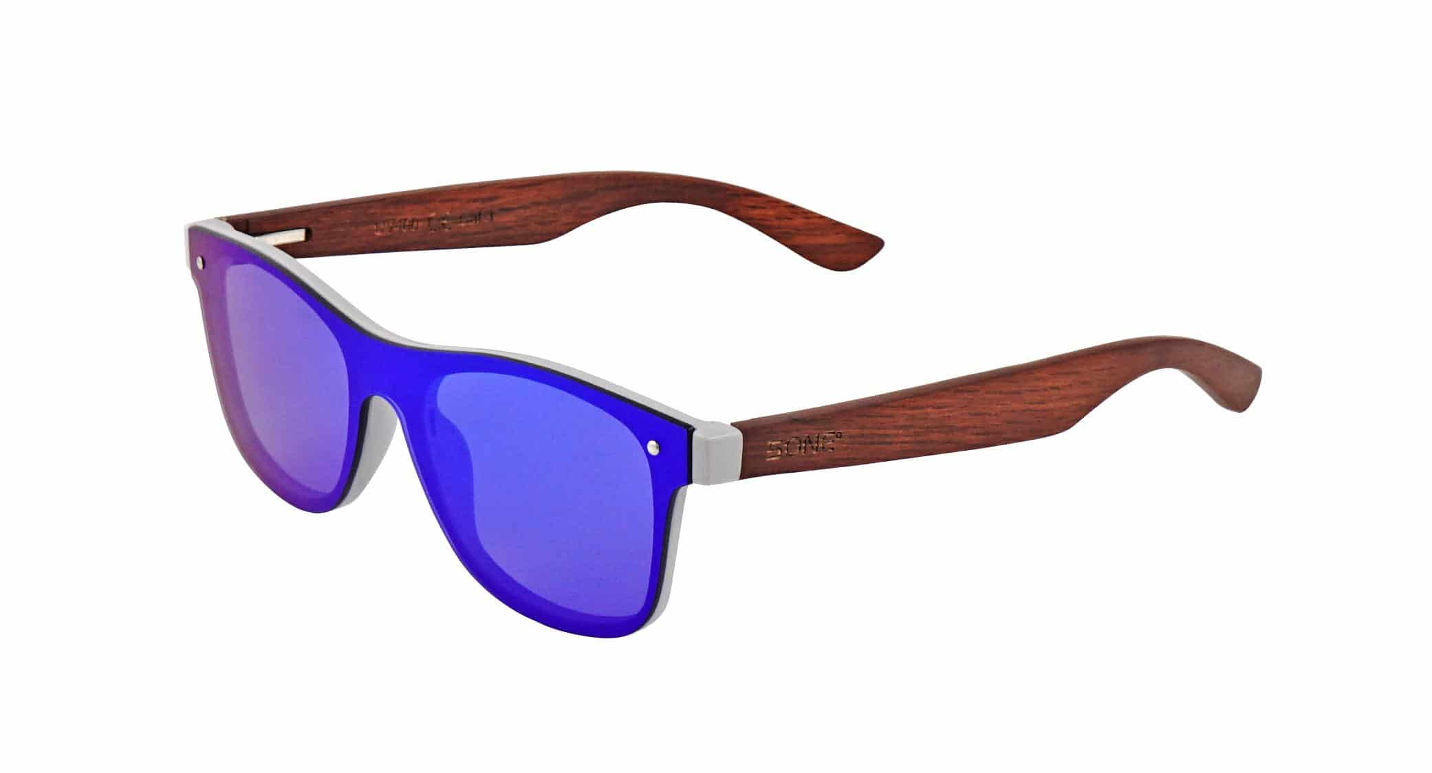 5one® Hvar Brown Wood Revo Blue - wayfarer flat zonnebril