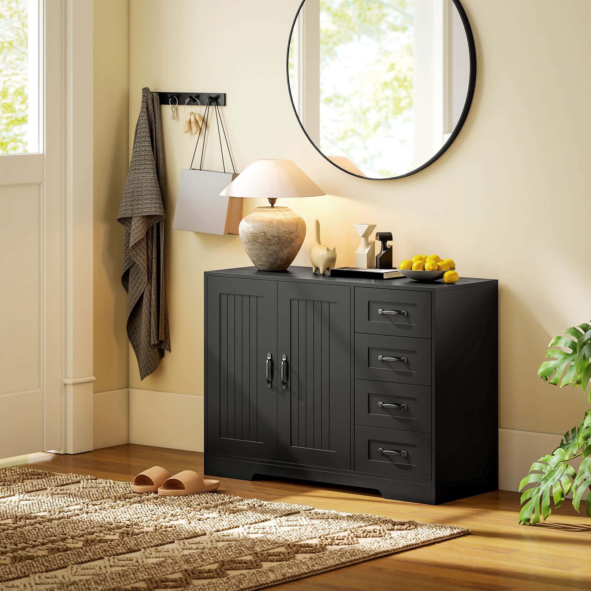4goodz Dressoir met 4 Lades en 2 deurtjes 40x105x76 cm - Zwart