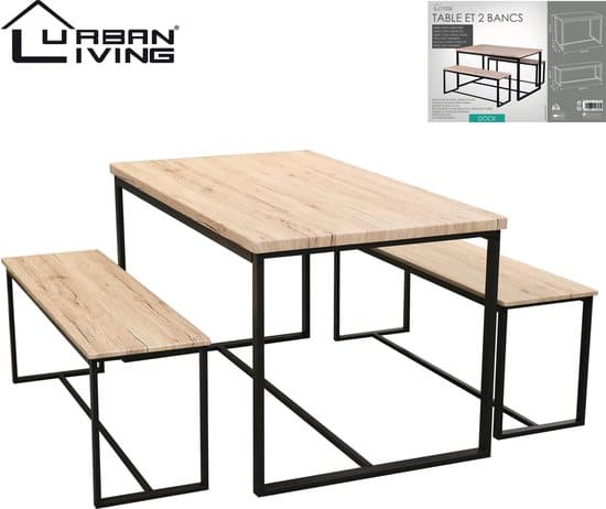 Urban Living Eettafel met 2 Zitbanken - 140x80x75 cm