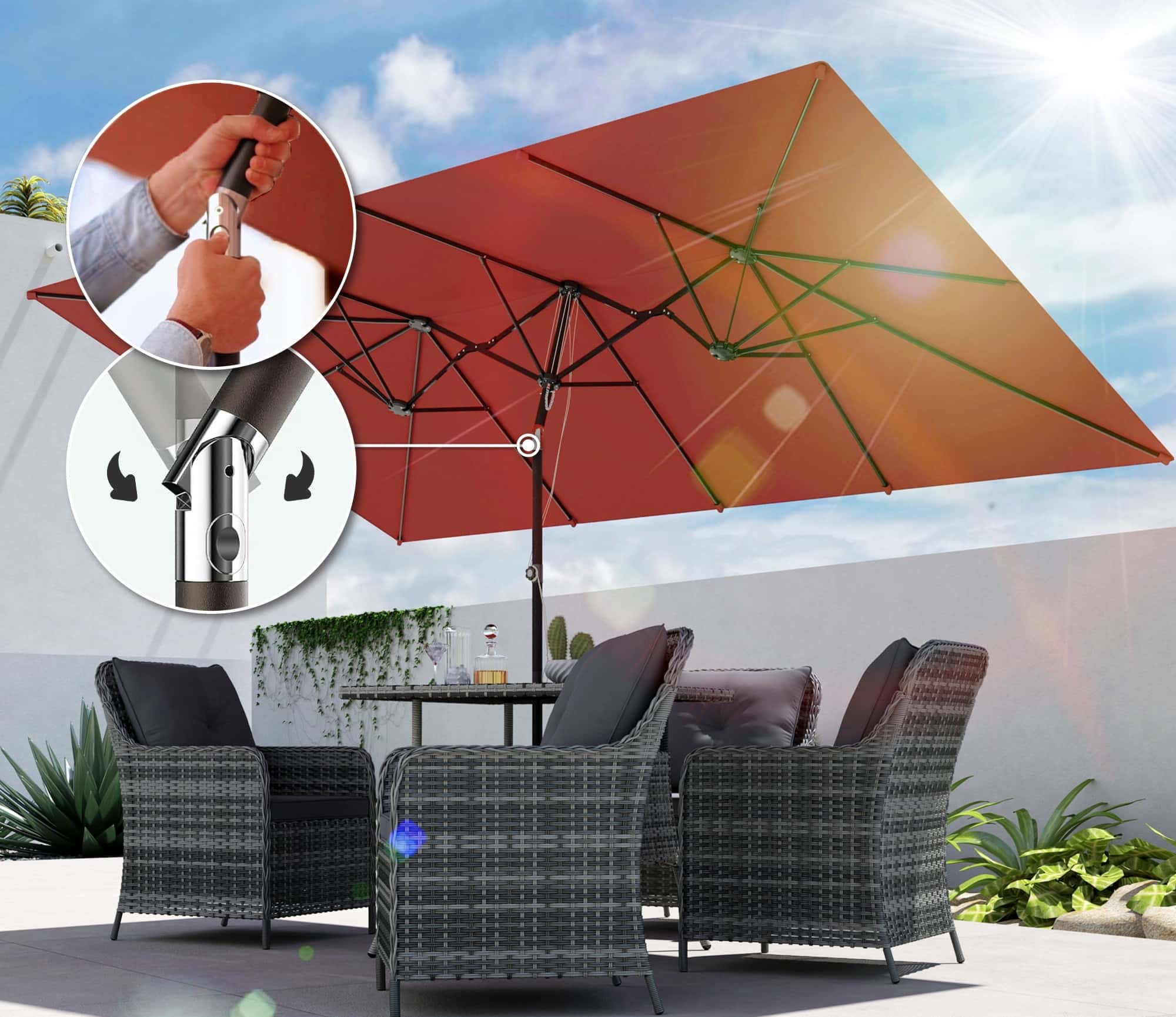 4goodz Duo-parasol Rechthoek 295x150 cm - brede parasol - Wijnrood