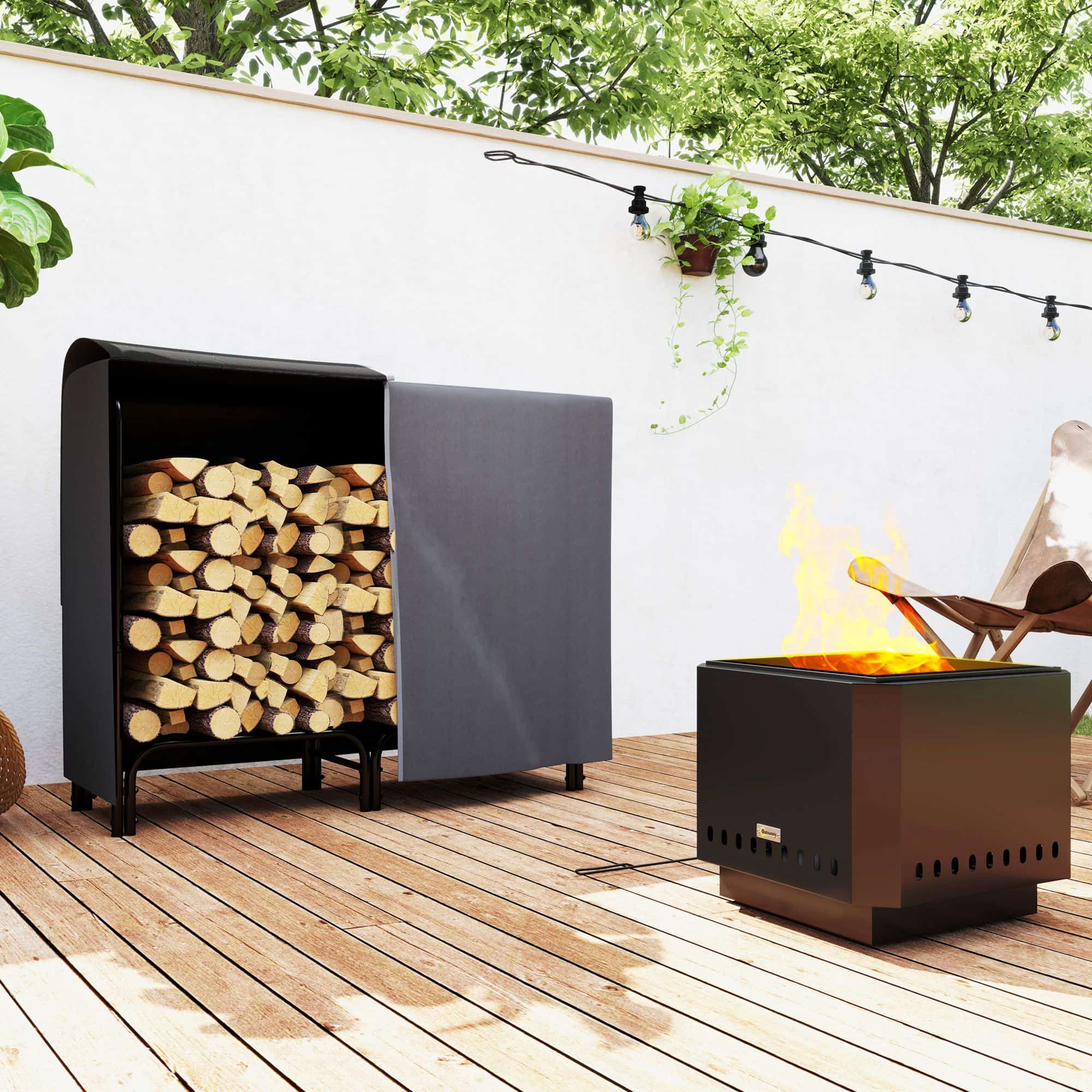 4goodz Outsunny Houtopslagrek 120x36x99 cm met Waterafstotende Hoes