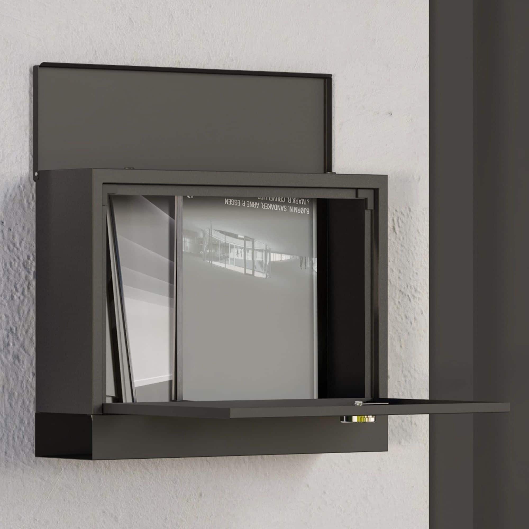 Wandbrievenbus modern - Afsluitbaar met slot - 36,5x11,5x29 cm - Zwart