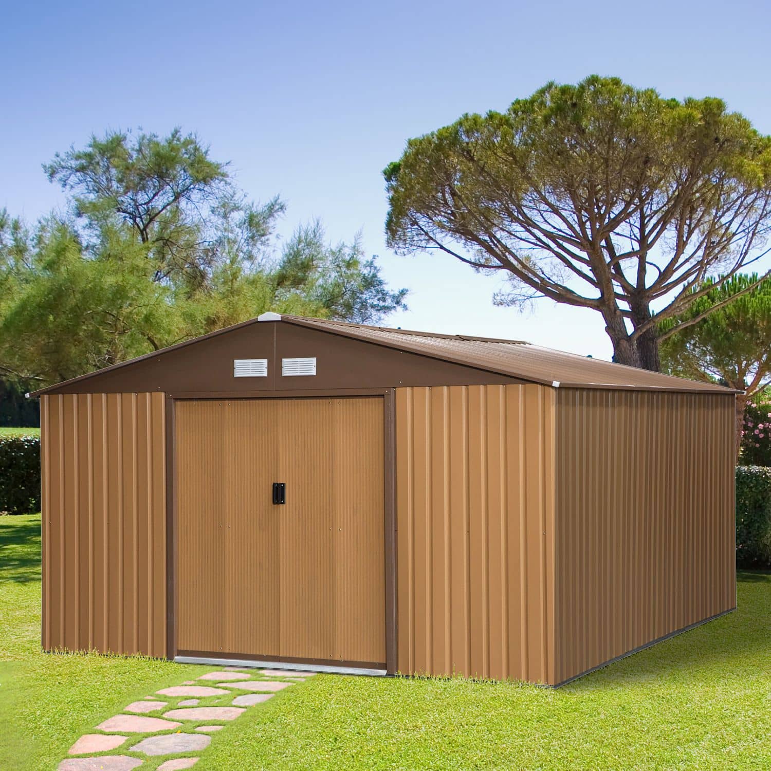 Groot stalen Gereedschapsschuur Tuinhuis 20m³ - 340 x 386 x 200 cm - Bruin