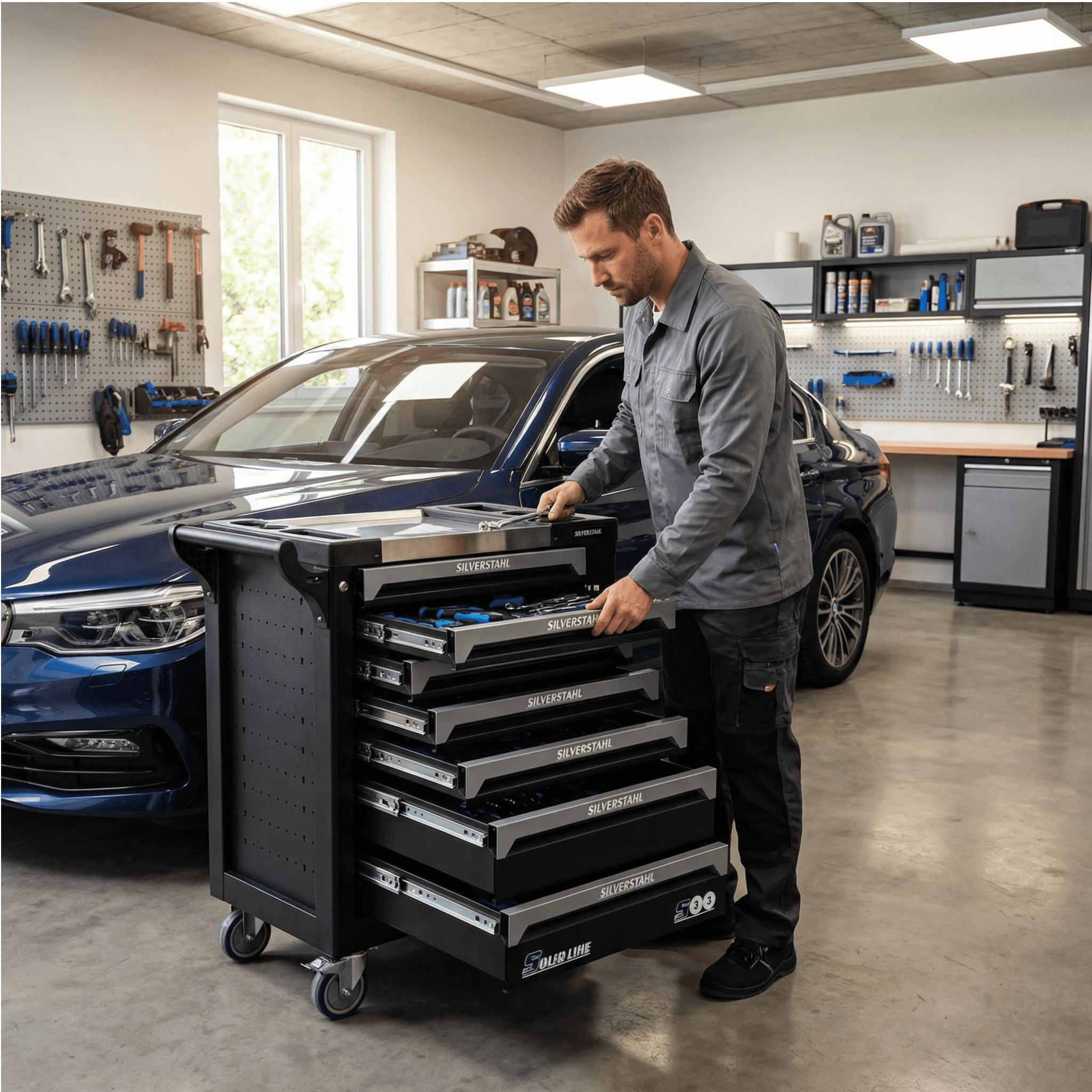 Silverstahl S33 Solid Line 258-delige Stevige Gereedschapswagen met 7 Laden – Afsluitbaar