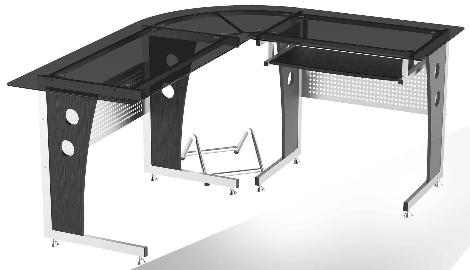 Hoekbureau - PC-tafel L-vormig met Veiligheidsglas - 164x139x75 cm