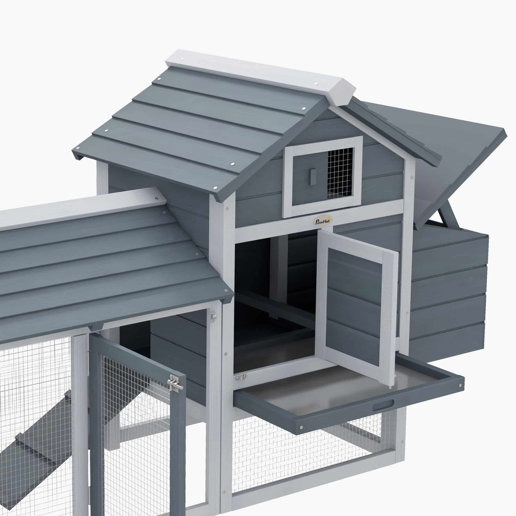 4goodz Kippenhok met Uitloop &amp;amp; Nestkast - 54x151x87 cm - Grijs